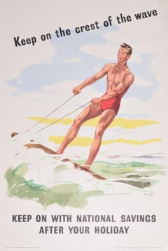 Affiche vintage originale « Surfing Keep on the Crest of the wave »