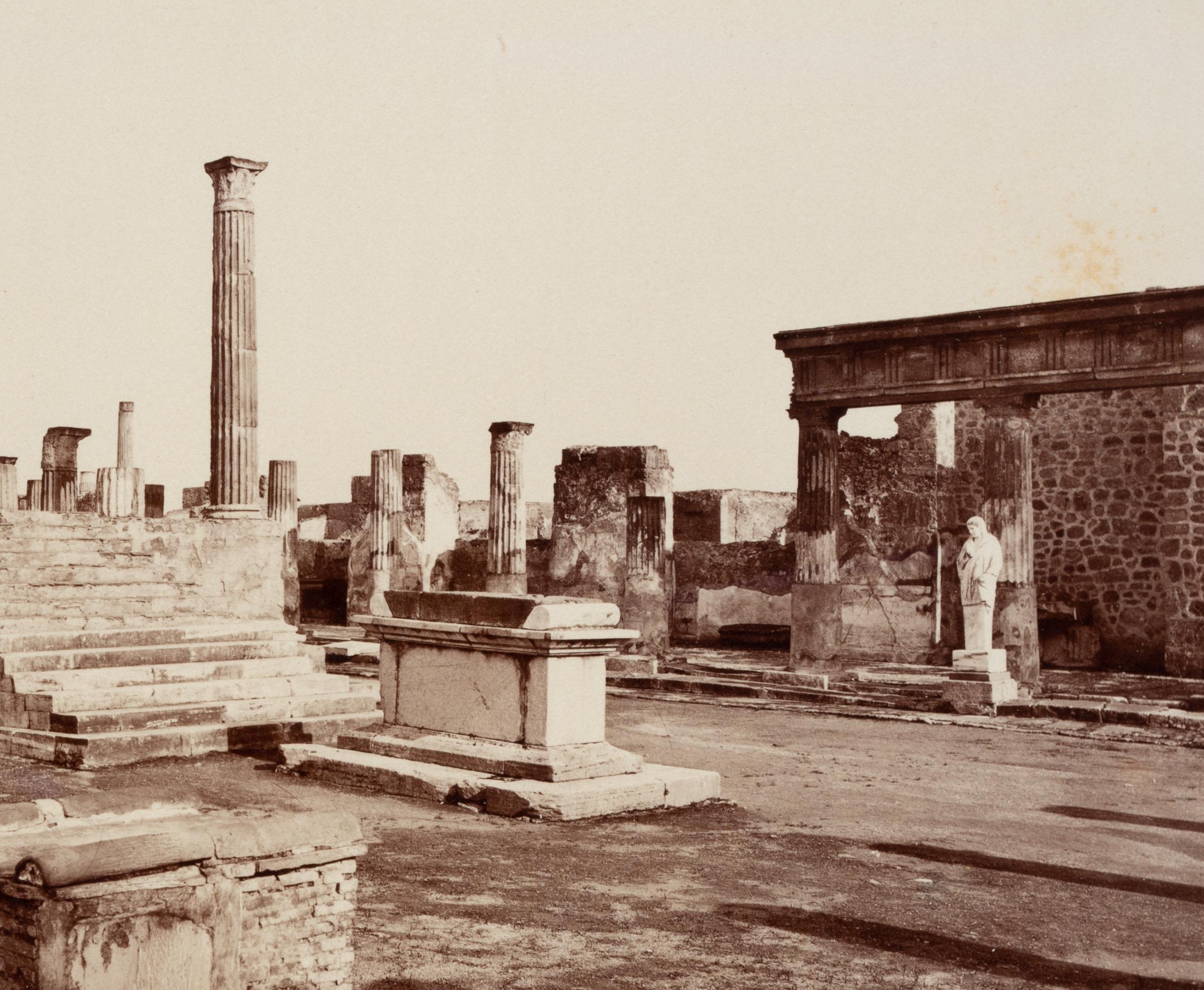 Fratelli Alinari (19th century): Pompei Temple of Apollo with ruins and columns, c. 1880, albumen paper print

Technique: albumen paper print

Inscription: Lower middle signed in the printing plate: 