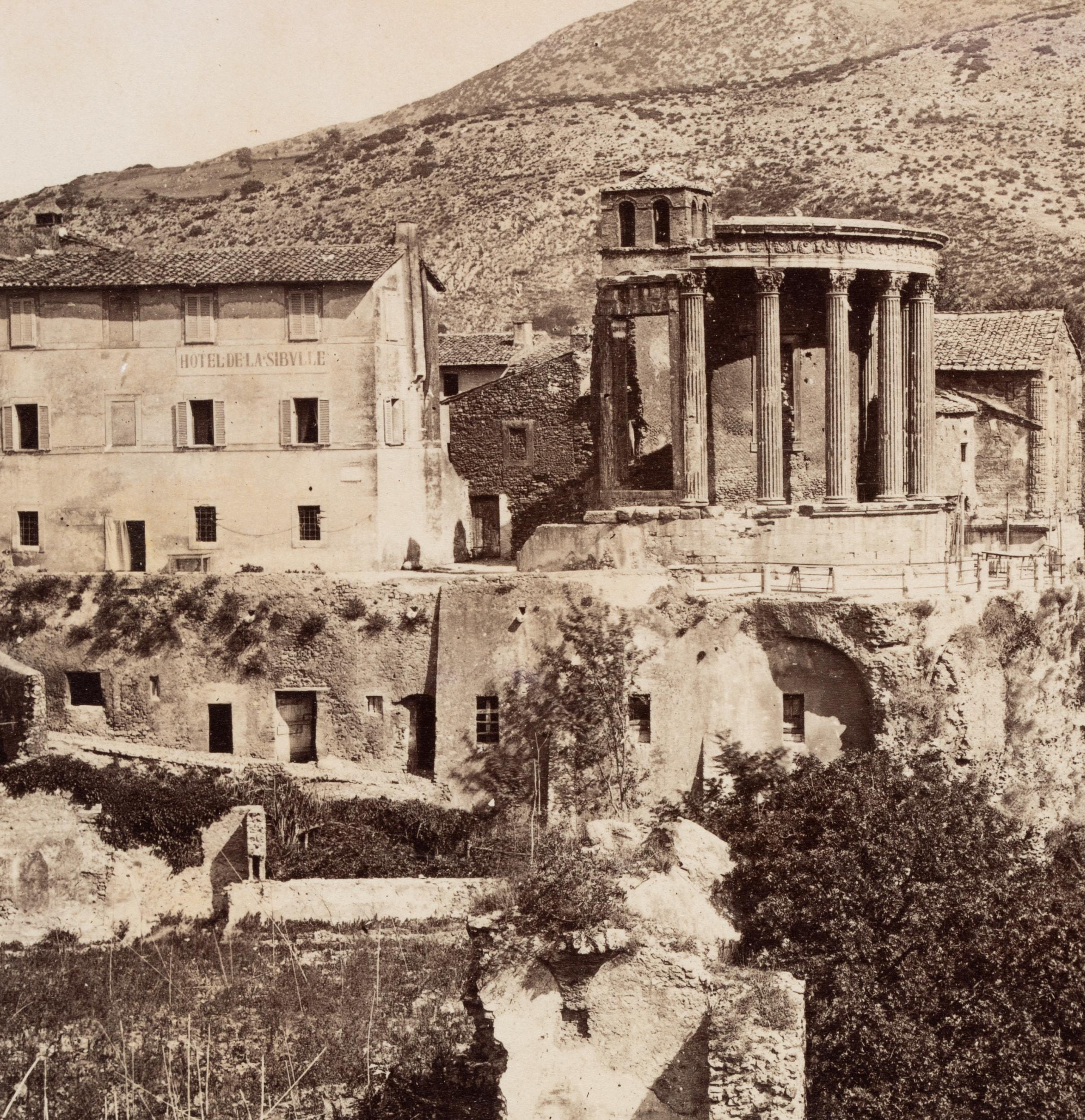 Fratelli Alinari (19th century) Circle: Tivoli View of the Temple of Vesta and Sibyl in hilly Mediterranean landscape, c. 1880, albumen paper print

Technique: albumen paper print

Inscription: Lower middle inscribed in the printing plate: 