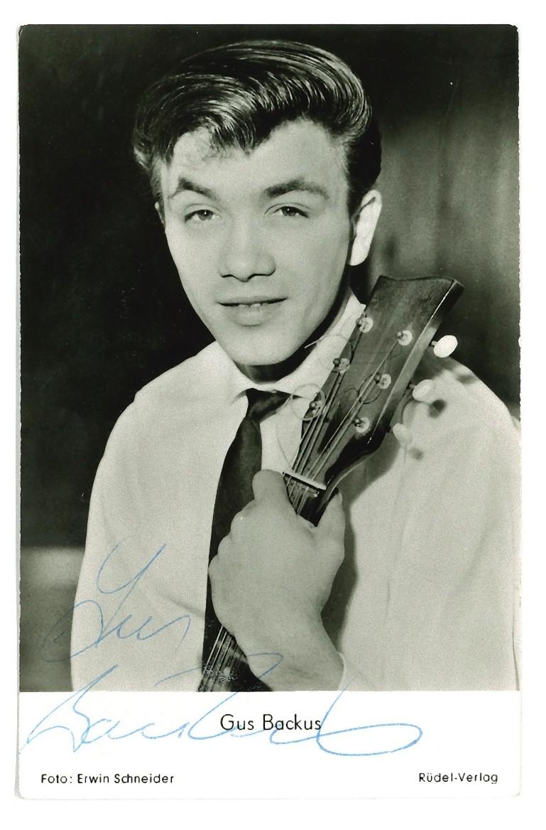 Unknown Portrait Photograph - The Autograph by Gus Backus - Vintage b/w Postcard - 1960s