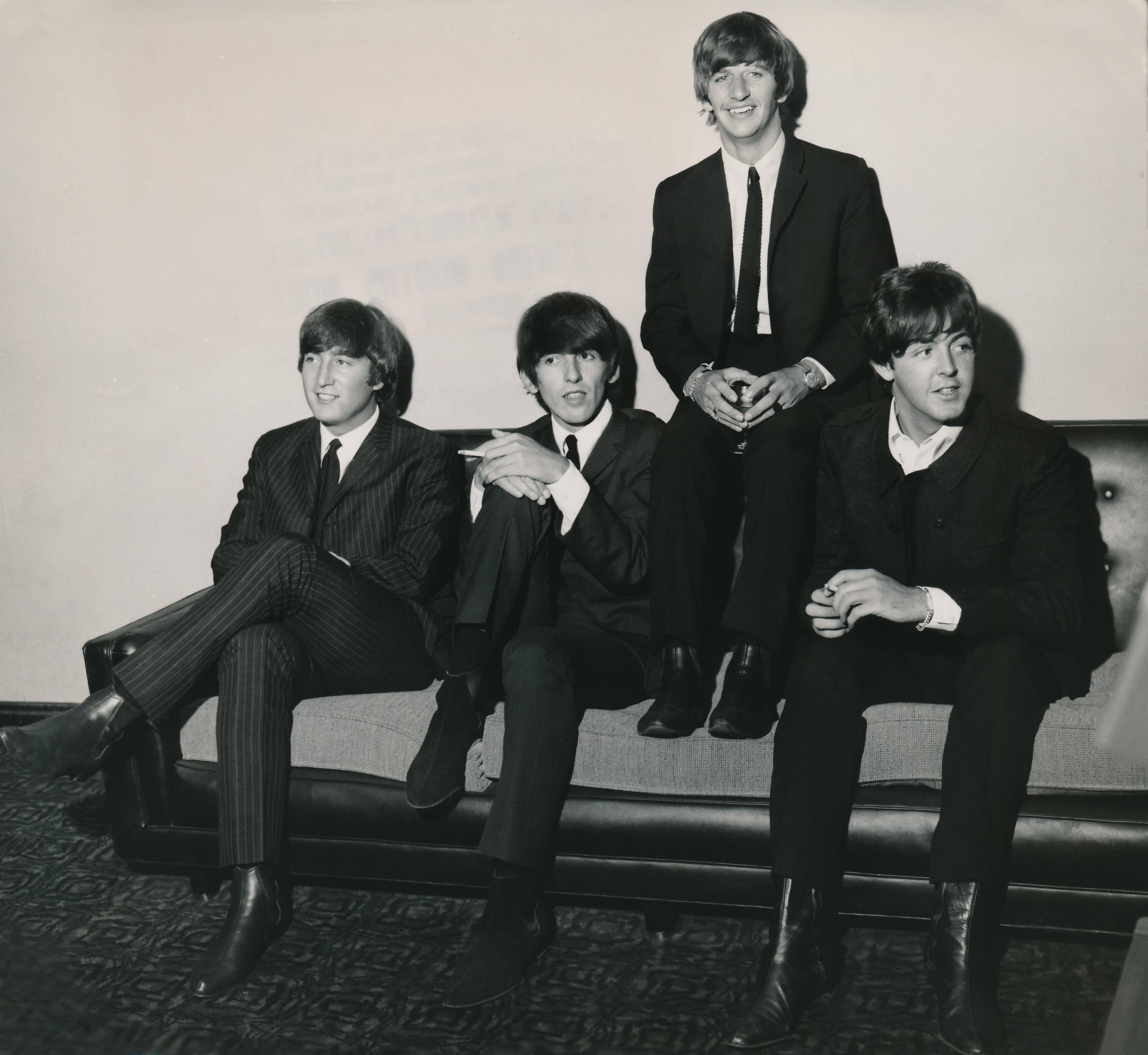 Unknown Black and White Photograph - The Beatles on Couch Fine Art Print