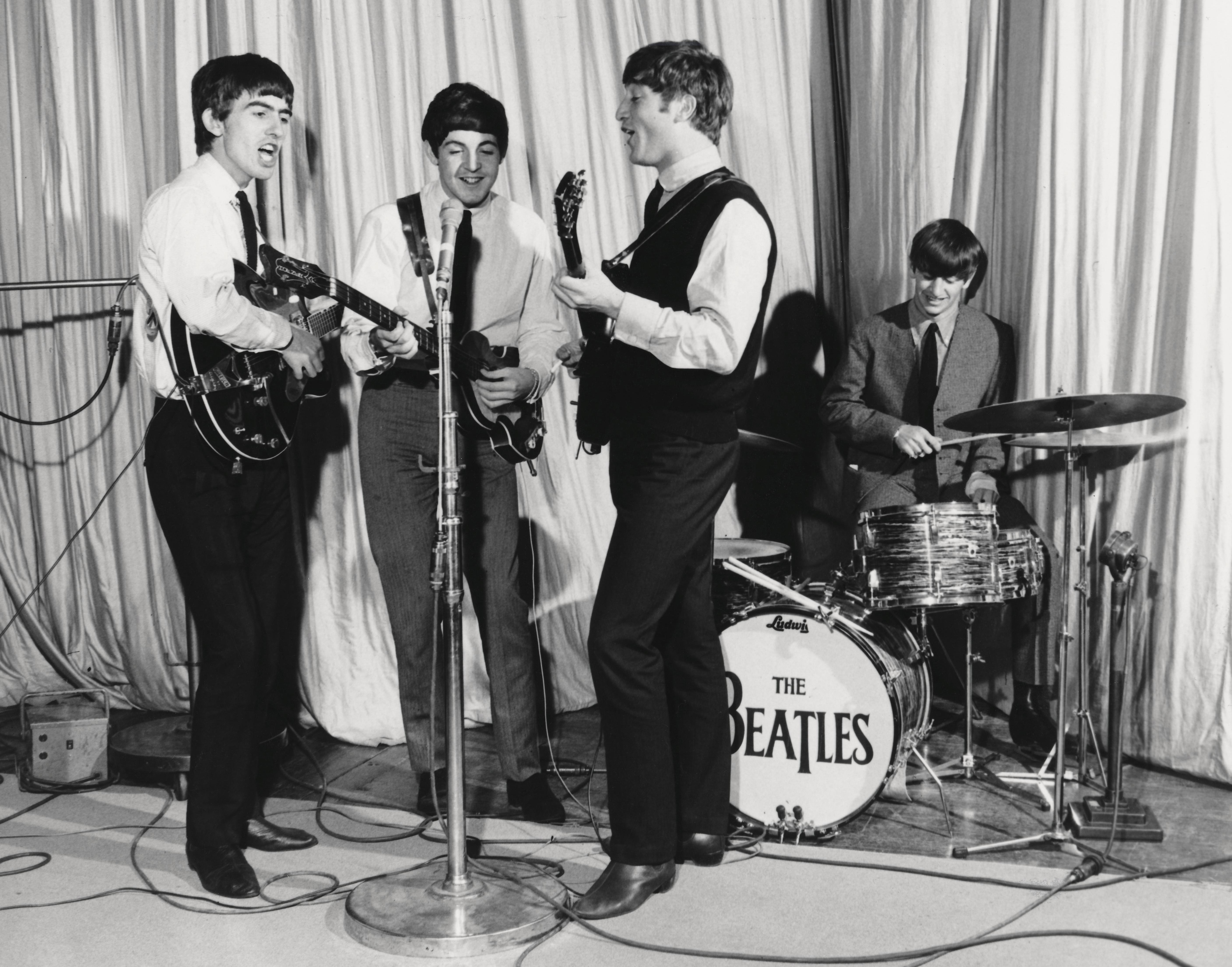 Unknown Black and White Photograph - The Beatles Performing in the Early Years Globe Photos Fine Art Print