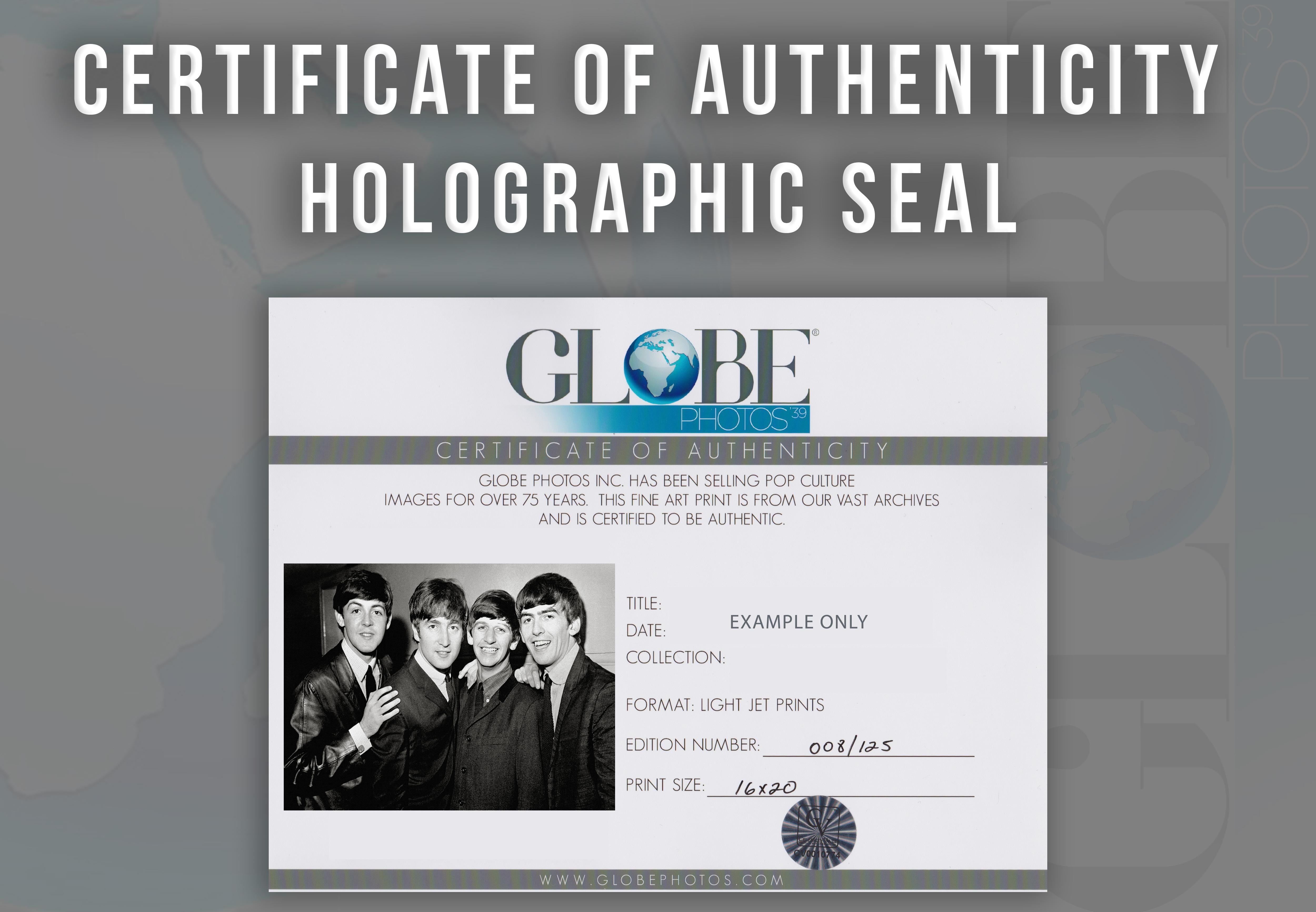 The Beatles Posed Smiling Globe Photos Fine Art Print - Black Black and White Photograph by Unknown