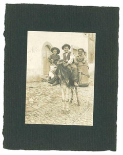 Antique The Old Days - Father and Children  Riding - Early 20th Century