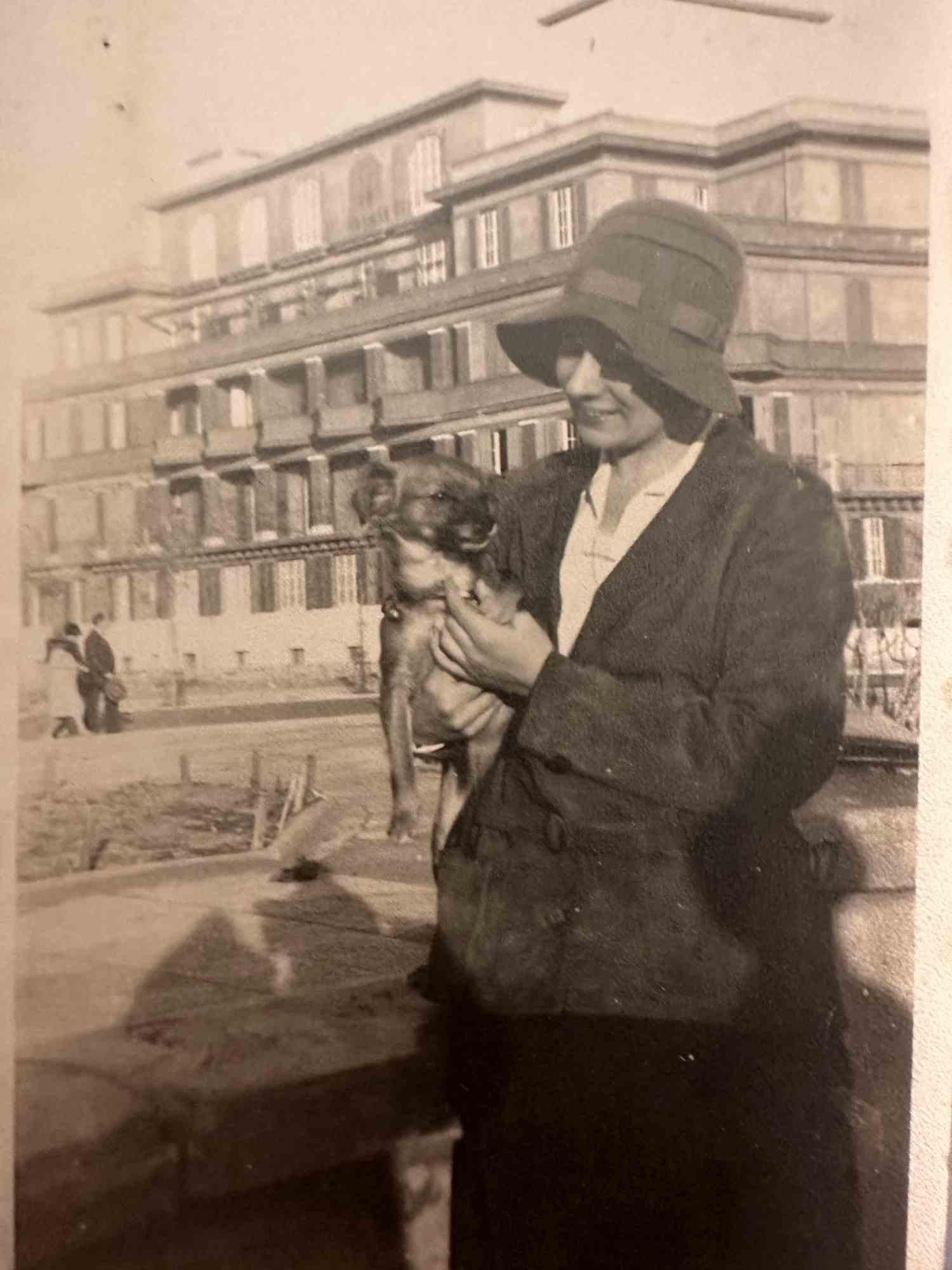 Unknown Figurative Photograph - The Old Days  Photo - Woman with Dog - Early 20th Century