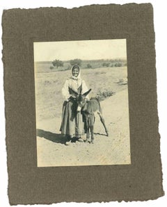 Antique The Old Days - Woman with Donkey - Early 20th Century
