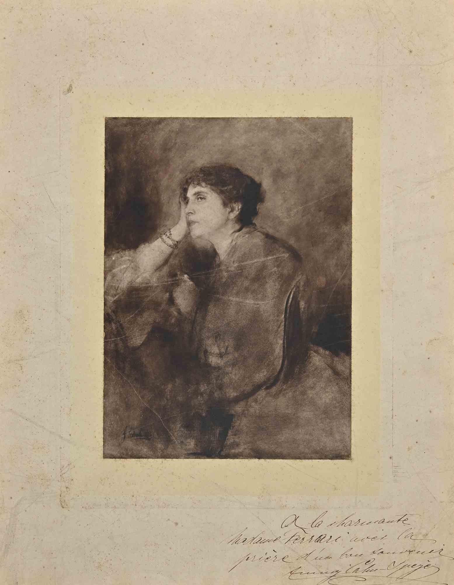 Unknown Black and White Photograph - The Portrait of Madame Ferrari- Photograph - 19th Century