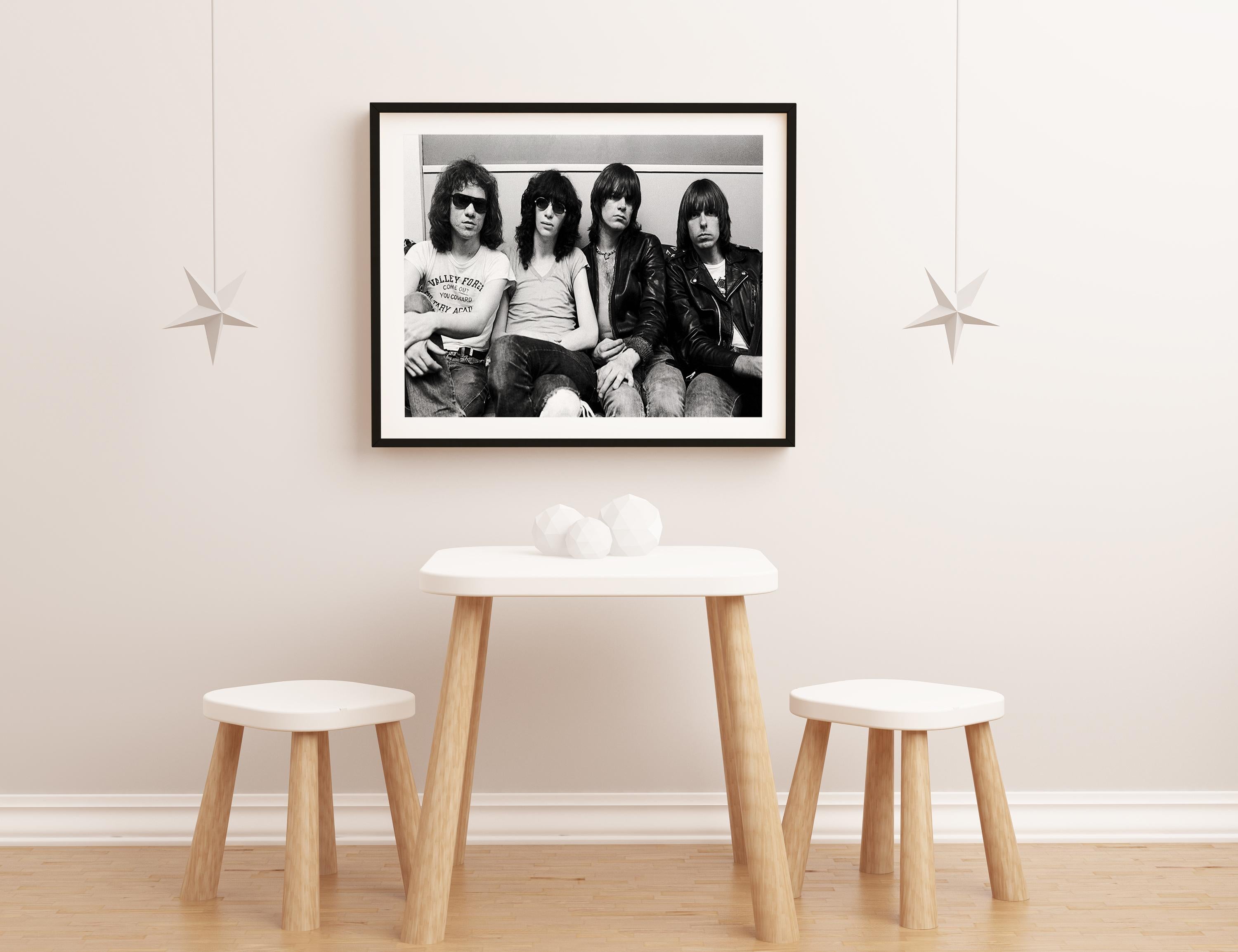 The Ramones Backstage Globe Photos Fine Art Print - Black Black and White Photograph by Unknown