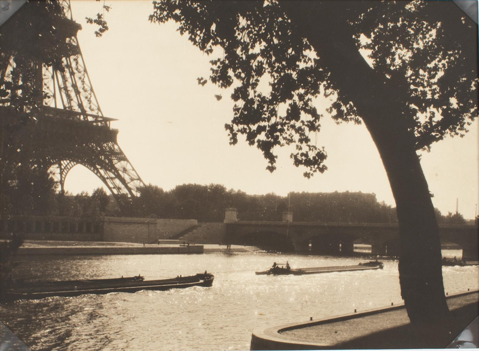 Unknown Landscape Photograph - The River Seine and the Eiffel Towel, Paris, Silver Gelatin B and W Photography