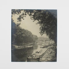 The Seine and Barges near Paris, 1926, Silver Gelatin B and W Photography
