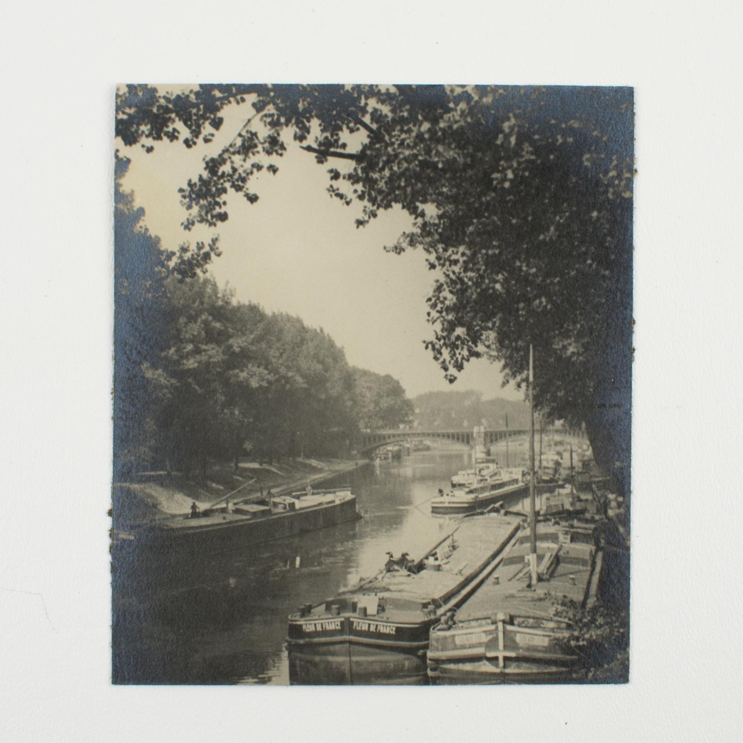 The Seine and Barges near Paris in 1926, Silver Gelatin B and W Photography For Sale 1