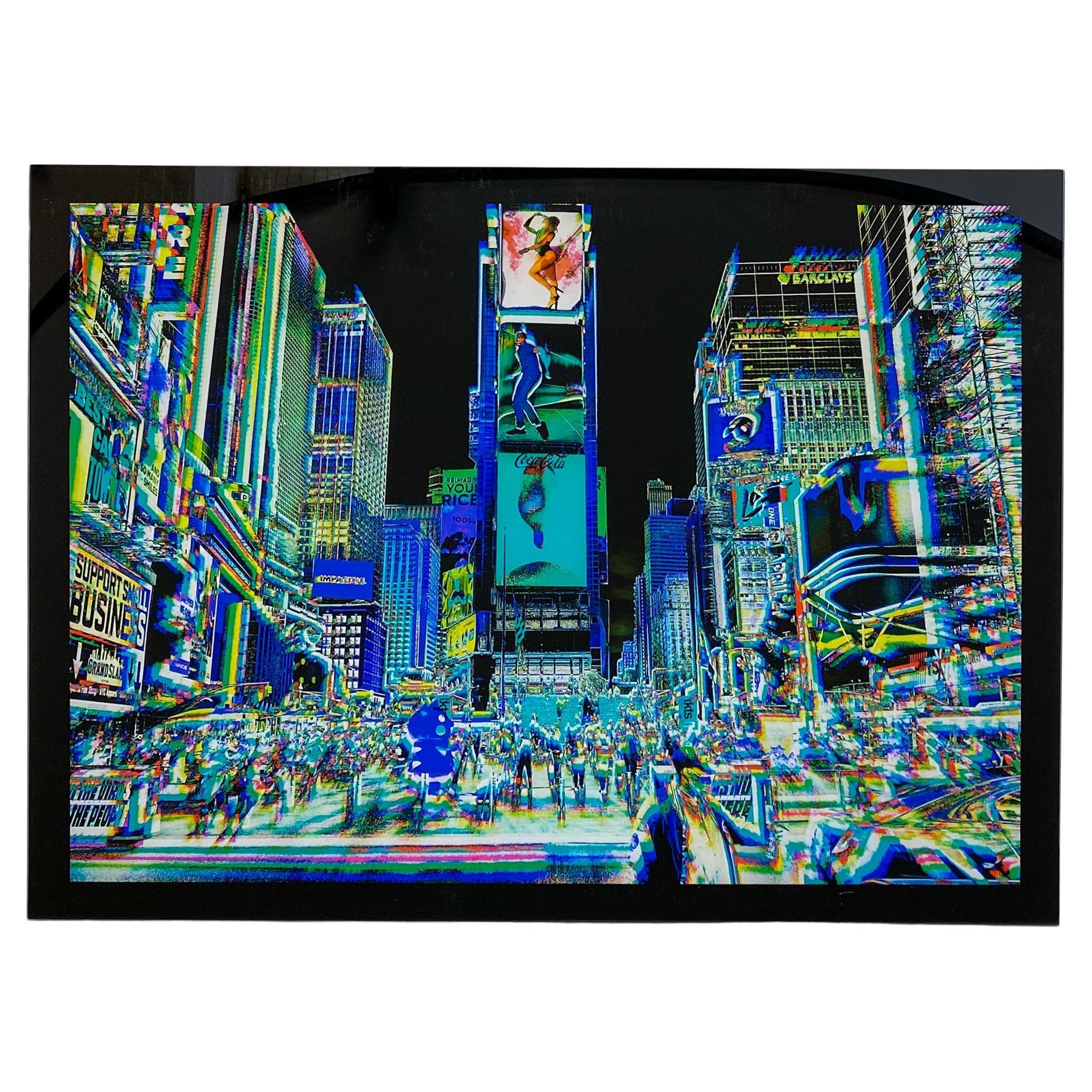 An inspiring digital photography on plexiglass art work by the contemporary artist Marc Vandermeer ( American, 1950's). The photography entitled " Night on Broadway" portrays New York City's famous lives;y Broadway avenue through the lens of the