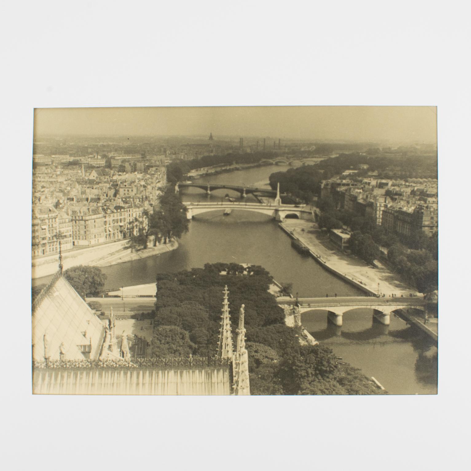 View from Notre Dame de Paris Cathedral 1950, Silver Gelatin B and W Photography - Brown Black and White Photograph by Unknown