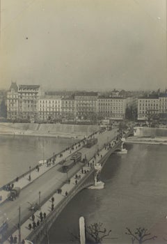 Antique View of a bridge in Lyon, France 1927 Silver Gelatin Black and White Photography