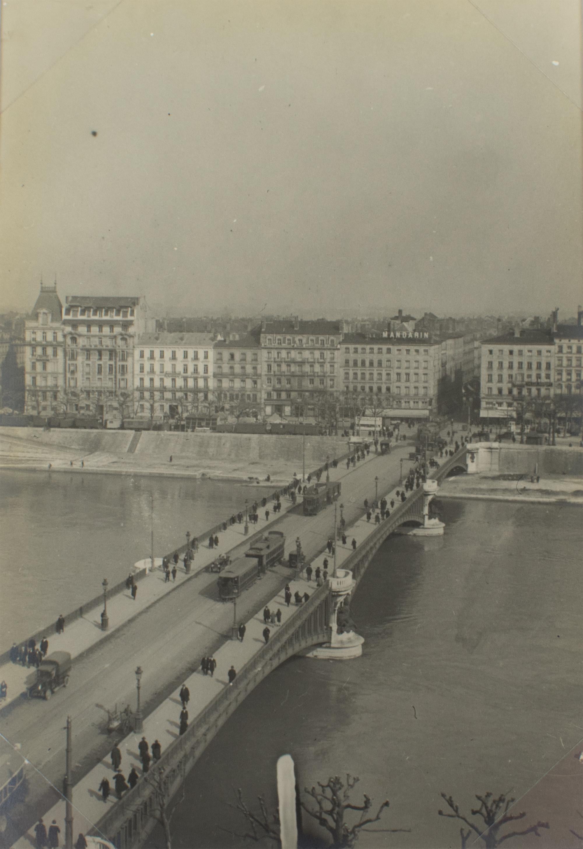 View of a bridge in Lyon France, Silver Gelatin Black and White Photography 1927