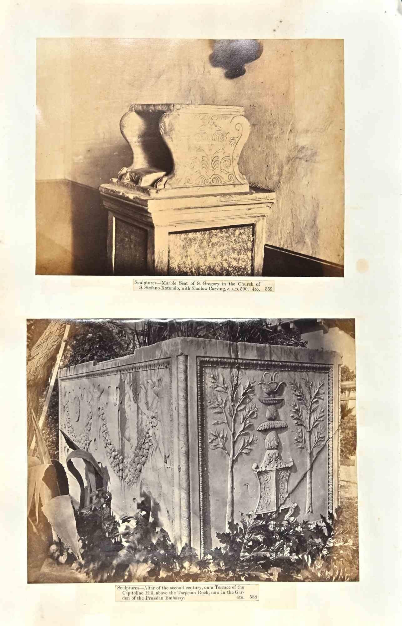 View Of Rome - Vintage Photograph is a Vintage Photograph in the early 20th Century.

Four photographs, two on the front and two on the rear: Sculptures of the first century, tombs.

Good condition and aged margins.

The artwork belongs to a series