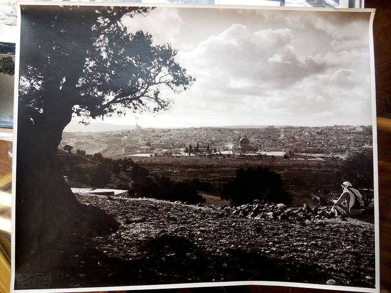 Unknown Landscape Photograph - Vintage Large Albumen Photo Jerusalem Temple Mount Panorama