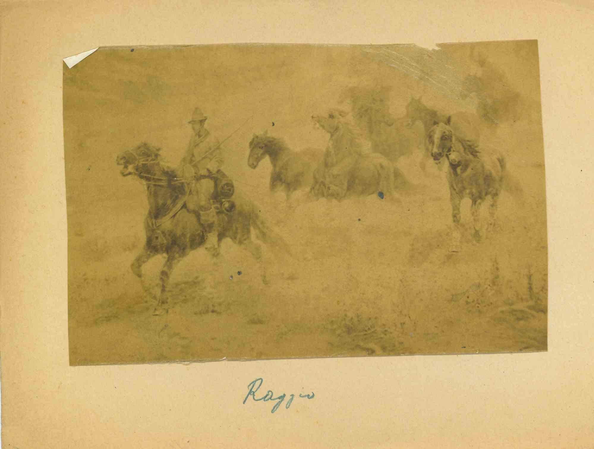 Unknown Portrait Photograph - Vintage Photo of a Painting  by Giuseppe Raggio - Riding - Early 20th Century
