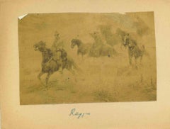 Photo vintage d'une peinture  par Giuseppe Raggio - Équitation - Début du 20e siècle