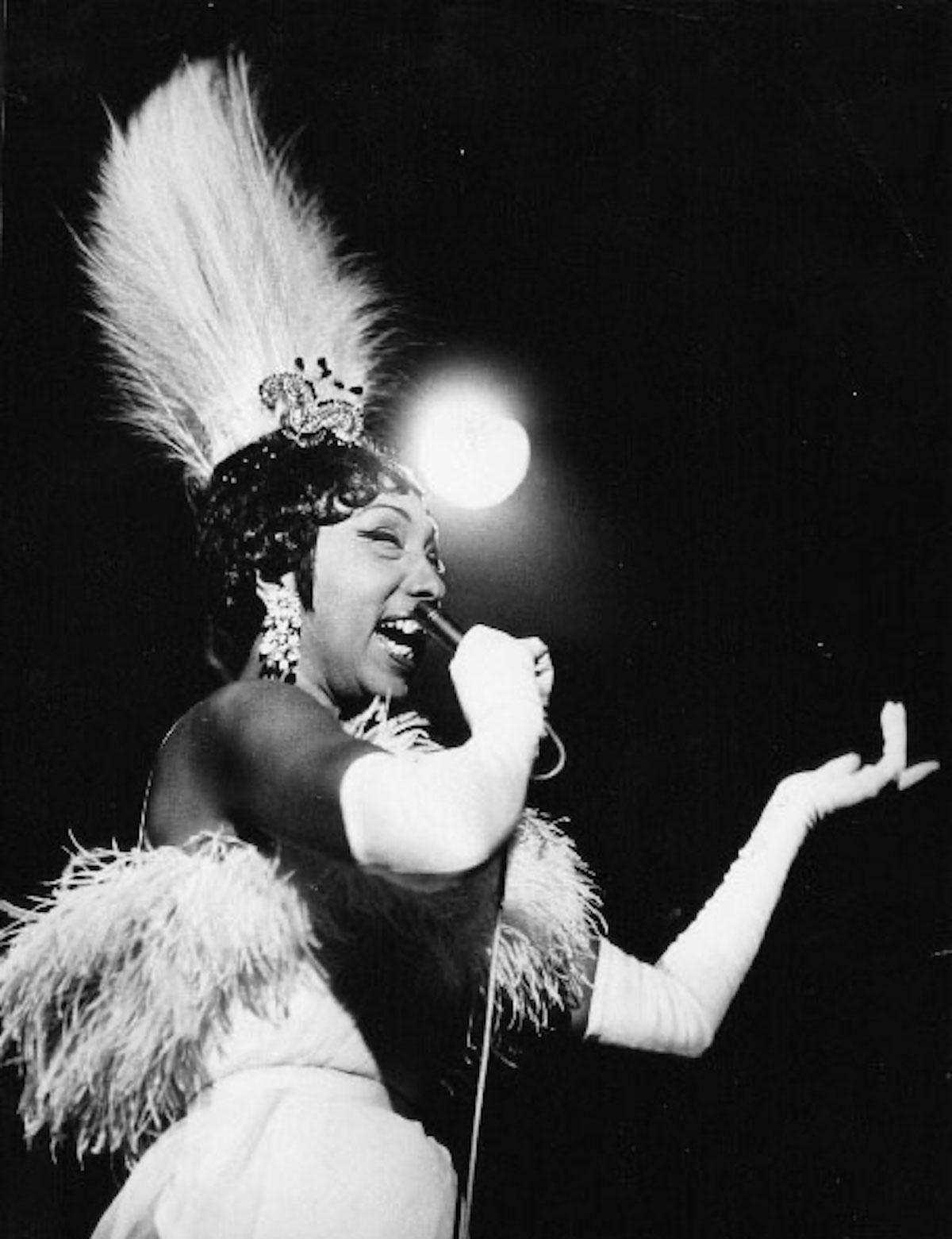 Unknown Black and White Photograph - Vintage Photo of Josephine Baker While Singing - Late 1960s