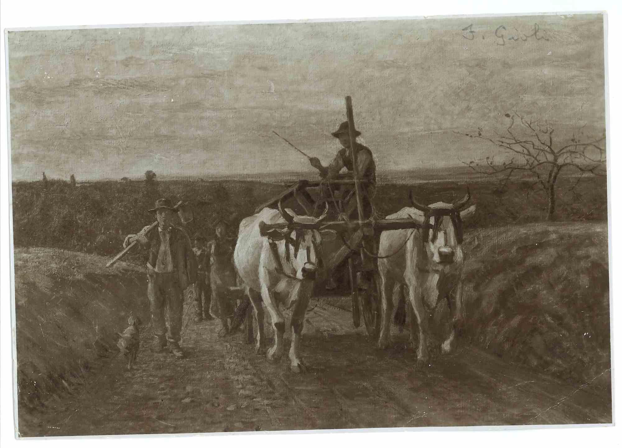 Unknown Figurative Photograph - Vintage Photo of Painting by F. Gioli - Farmer - Early 20th Century