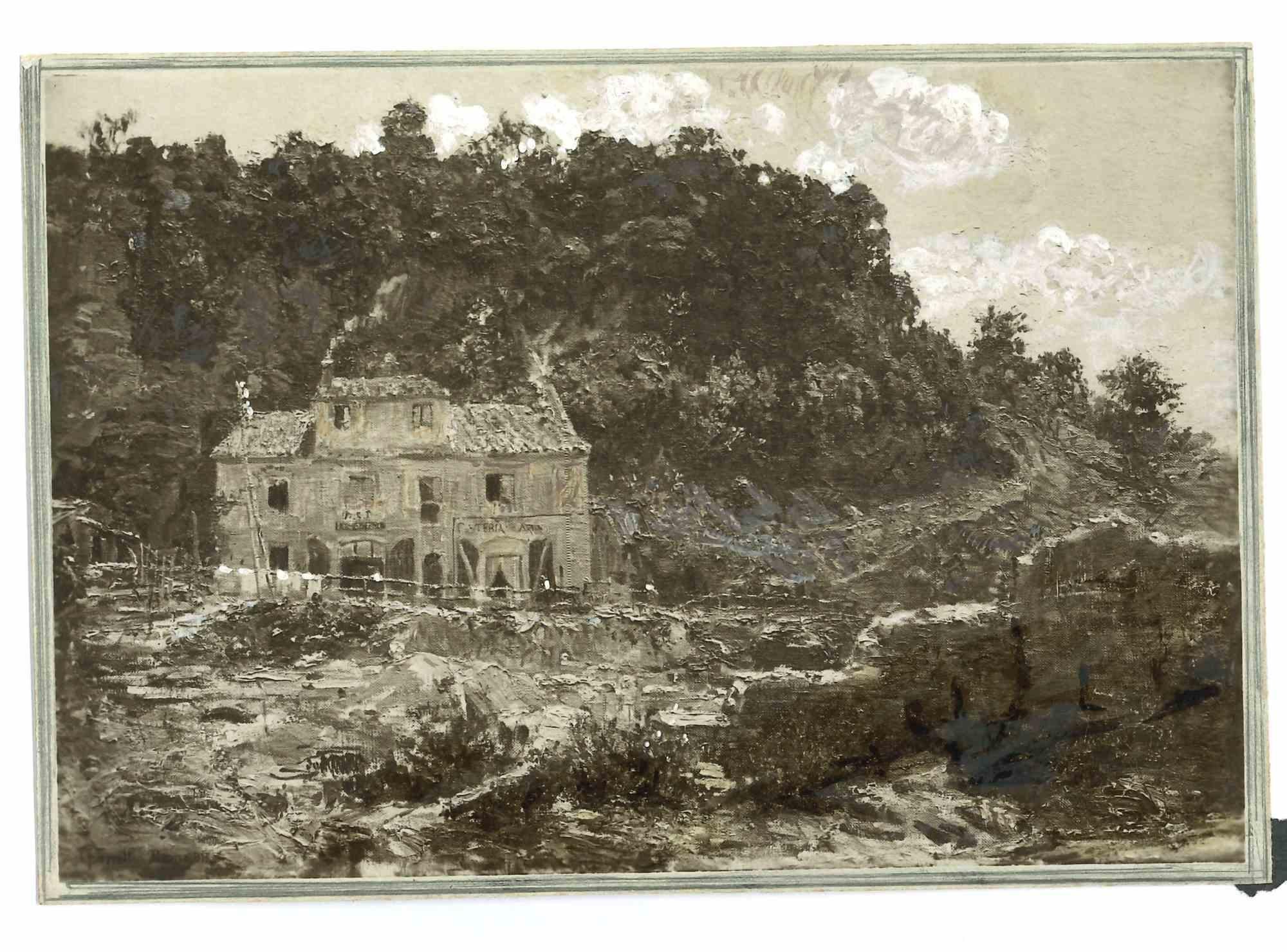 Unknown Figurative Photograph - Vintage Photo of Painting  - Country House - Early 20th Century