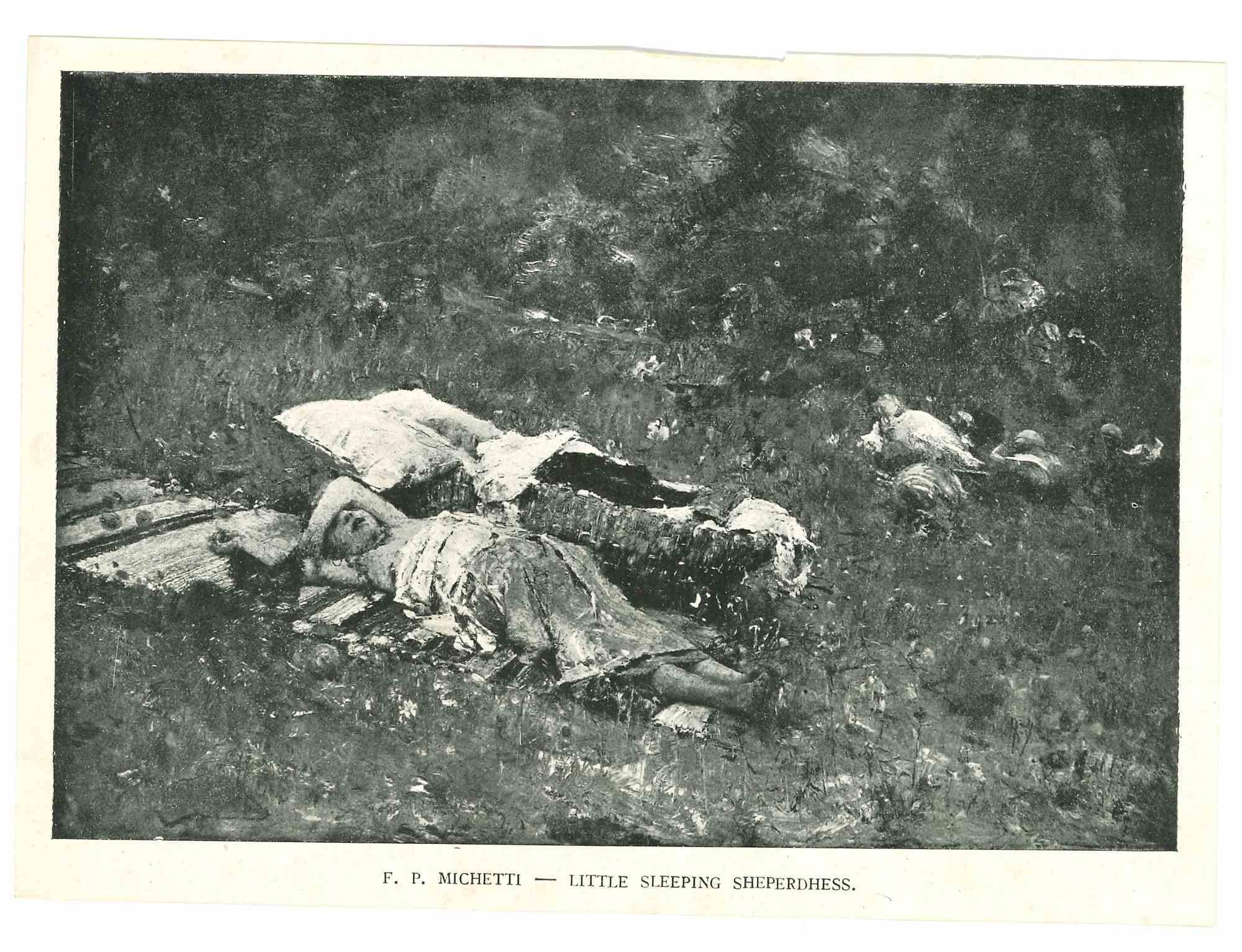 Unknown Figurative Photograph - Vintage Photo of Painting  -Little Sleeping Sheperdhess - Early 20th Century