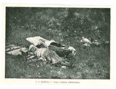 Vintage Photo of Painting  -Little Sleeping Sheperdhess - Early 20th Century