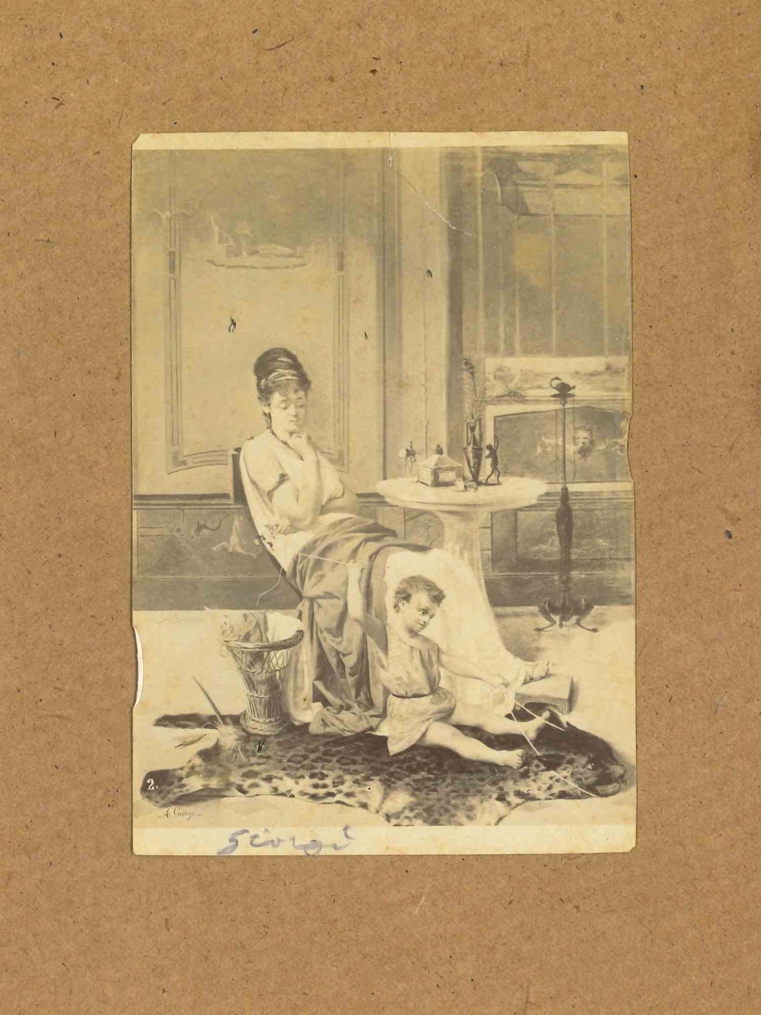 Unknown Figurative Photograph - Vintage Photo of Painting - Mother with Child - Early 20th Century