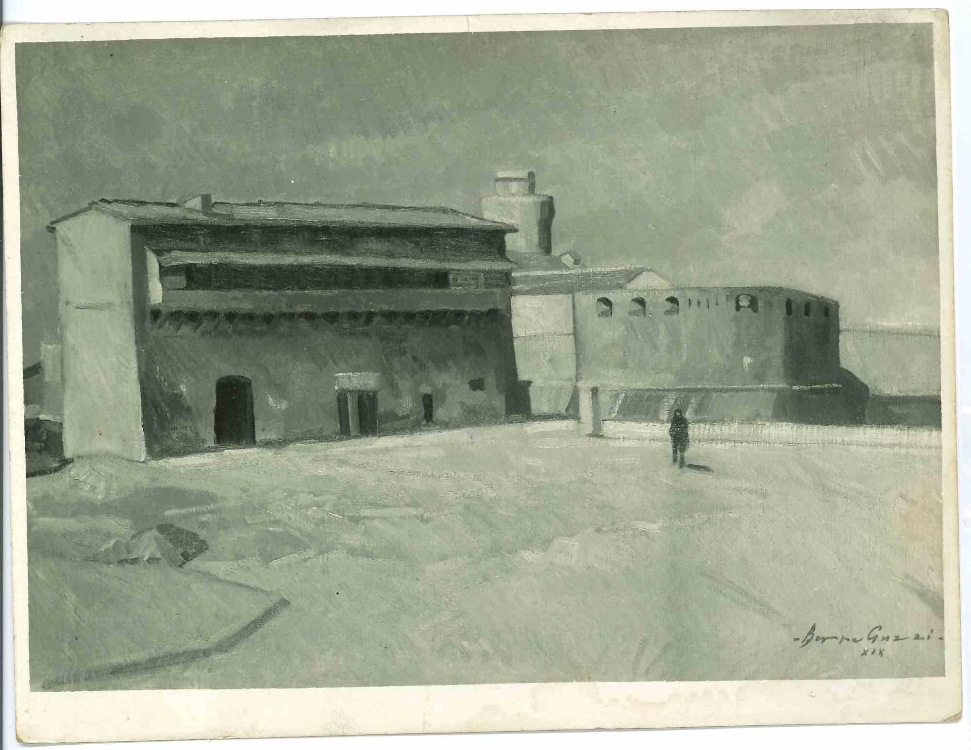 Unknown Figurative Photograph - Vintage Photograph of a Painting by Beppe Guzzi - Mid-20th Century