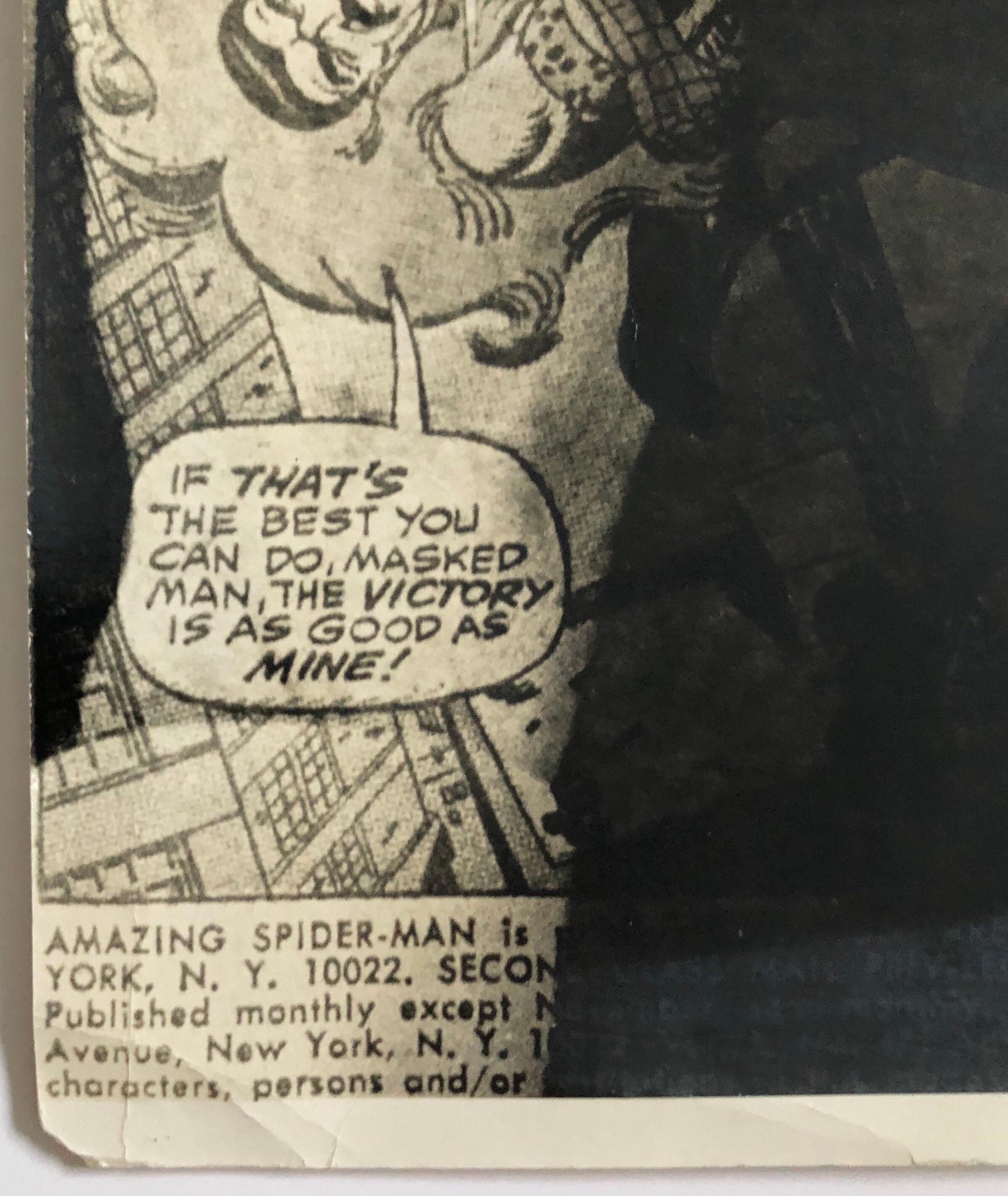 This is a vintage silver gelatin photo of either Stan Lee or John Romita (I believe it is Romita but I am not sure) overlayed with a comic strip in a surrealist style.

John Romita is an American comic-book artist best known for his work on Marvel