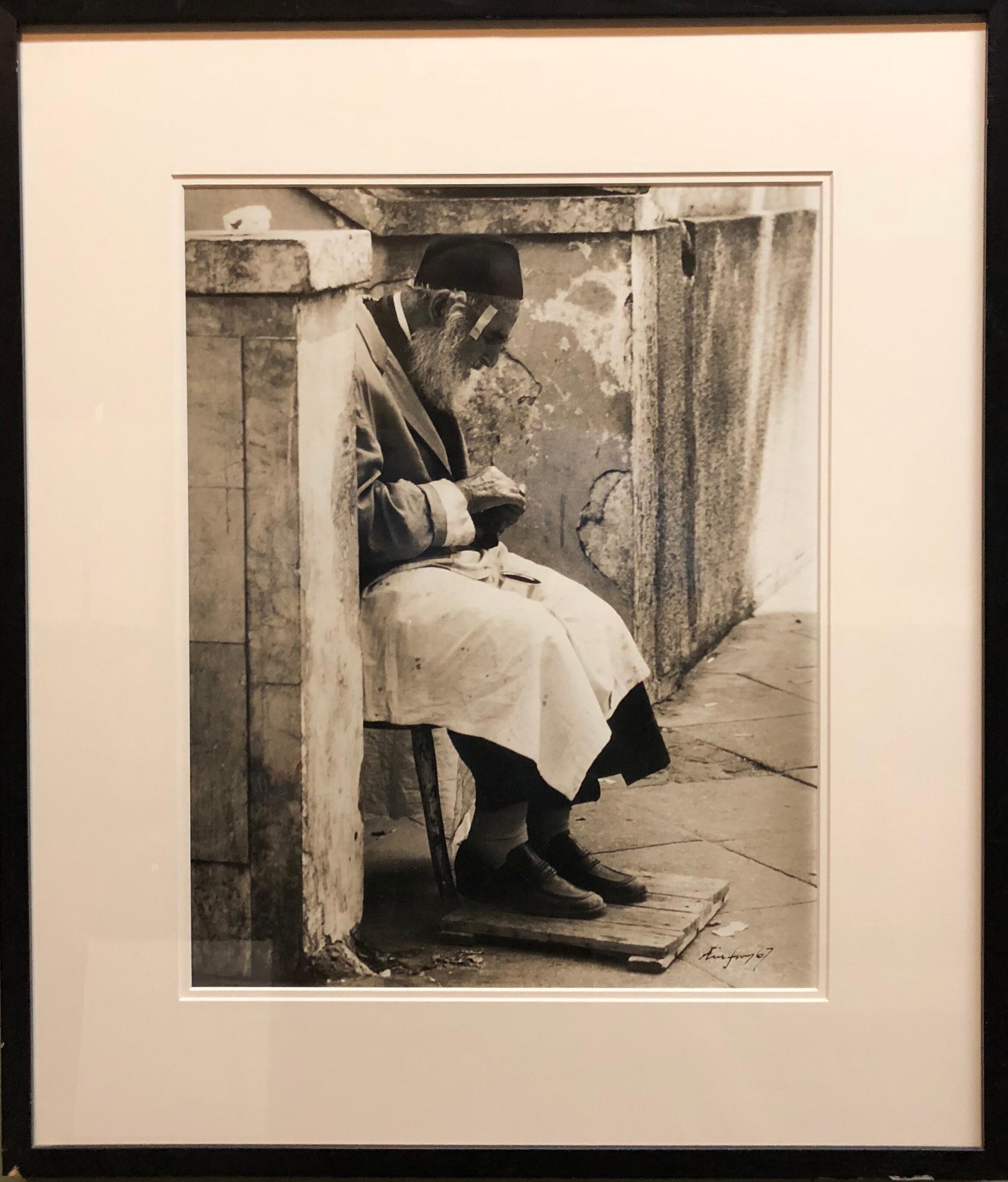 Vintage Silver Gelatin Signed Print Old Jew in Jerusalem Pious Craftsman - Photograph by Unknown