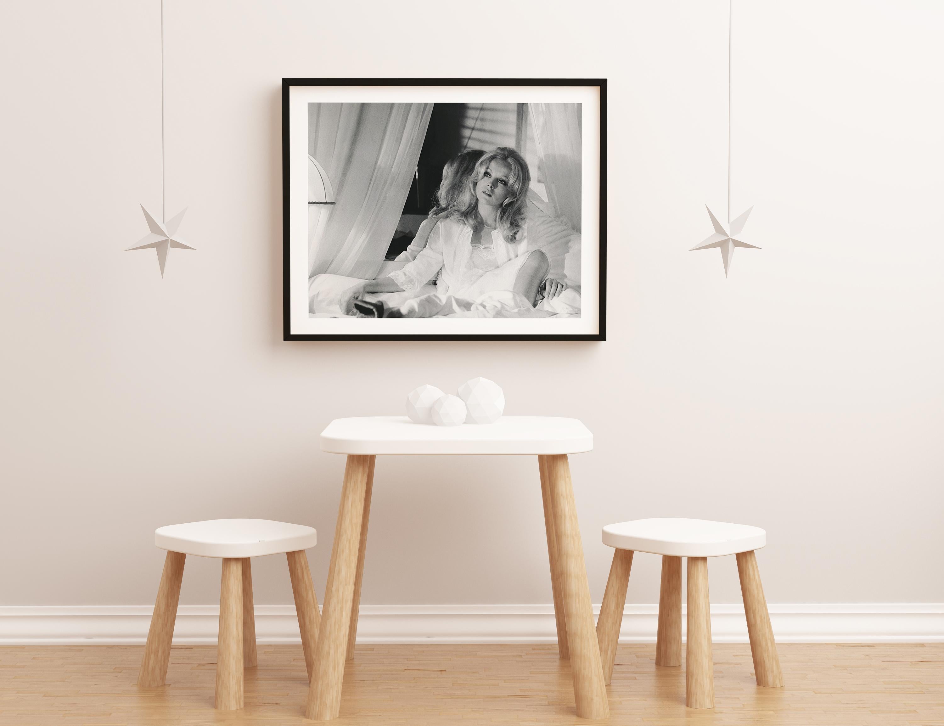 Virna Lisi in Bedroom Fine Art Print - Gray Black and White Photograph by Unknown