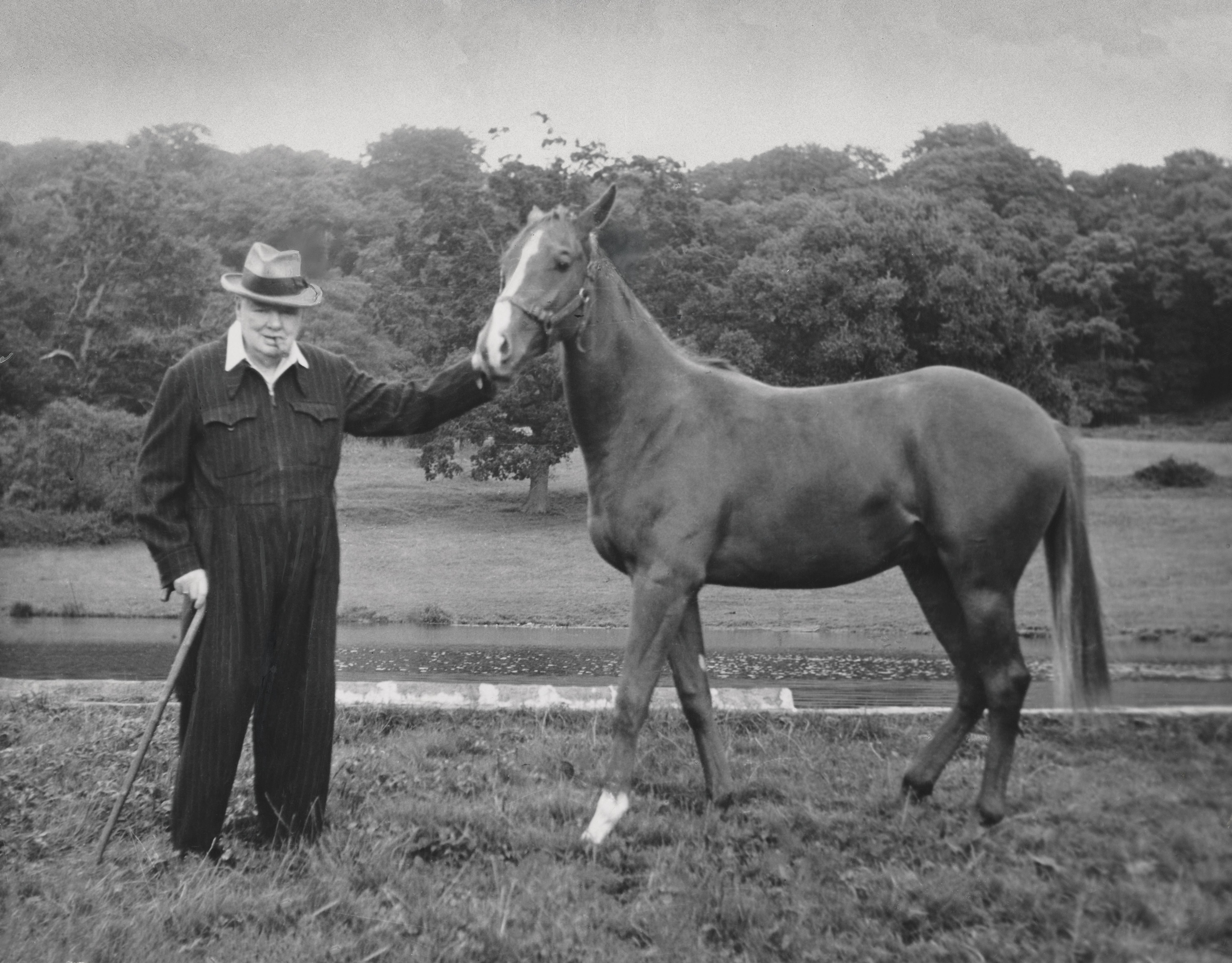 Unknown Portrait Photograph - Winston Churchill with Horse Globe Photos Fine Art Print