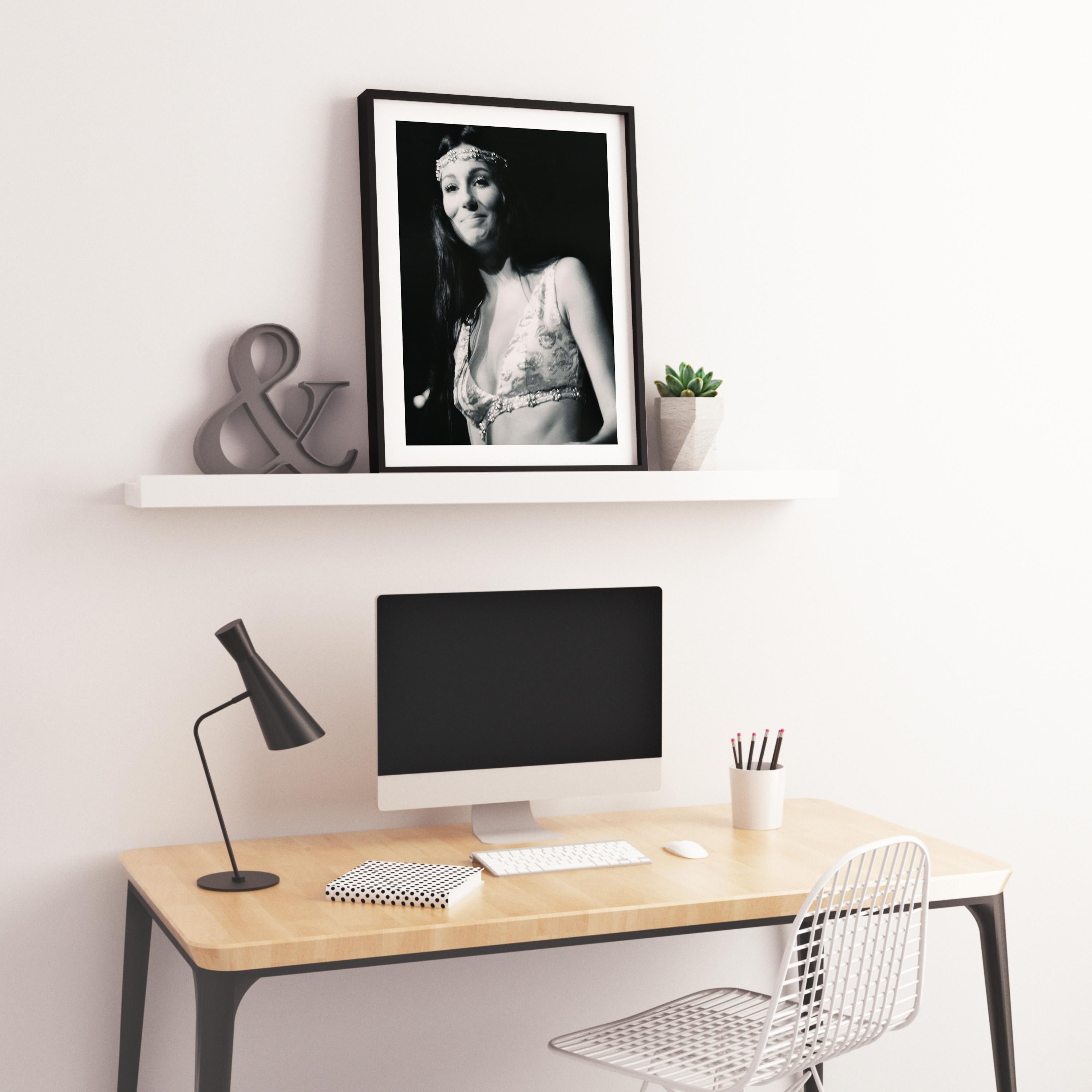 Young Cher Smiling Fine Art Print - Black Portrait Photograph by Unknown