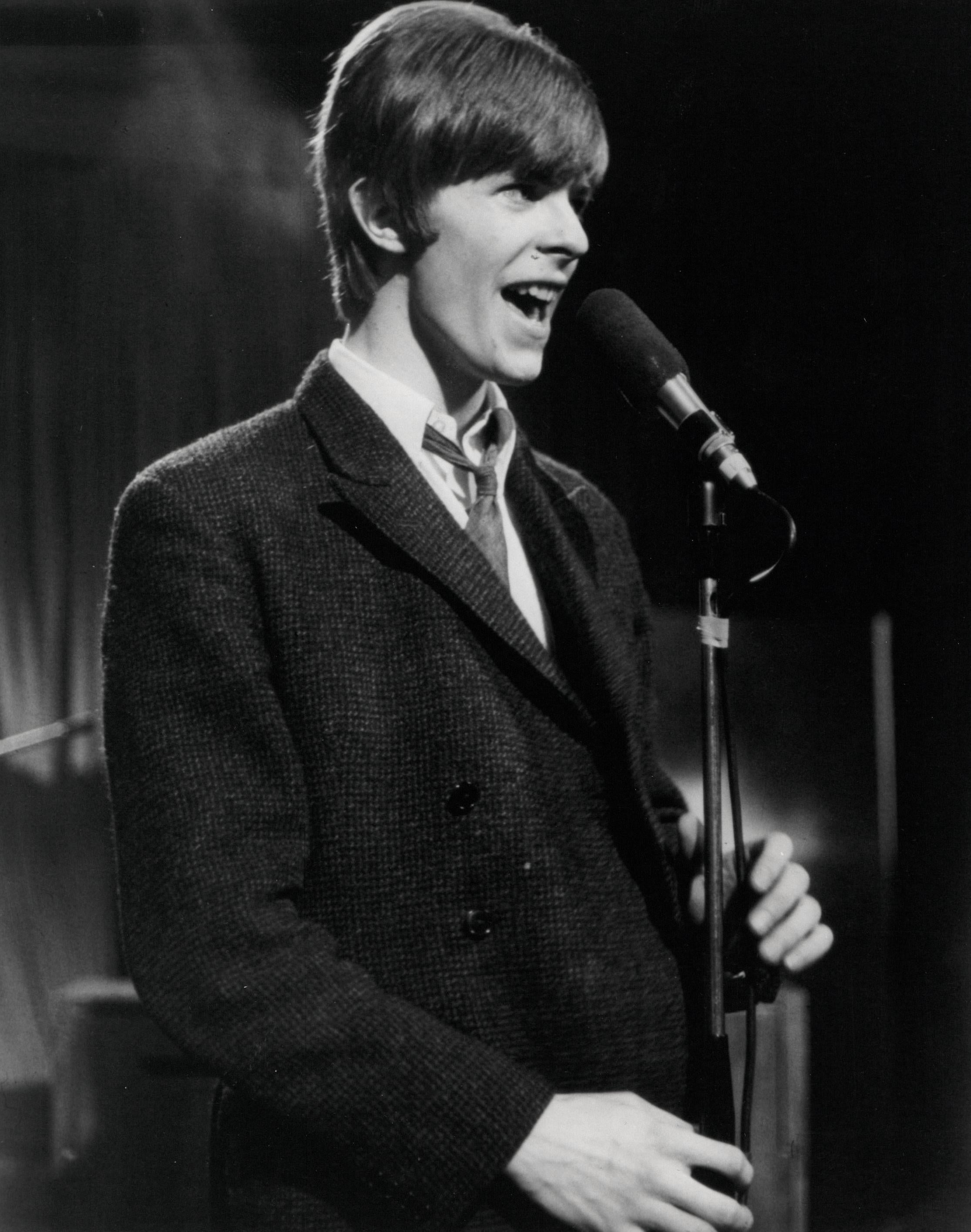 Unknown Black and White Photograph - Young David Bowie Singing on Stage Vintage Original Photograph