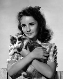 Vintage Young Elizabeth Taylor with Cat Globe Photos Fine Art Print