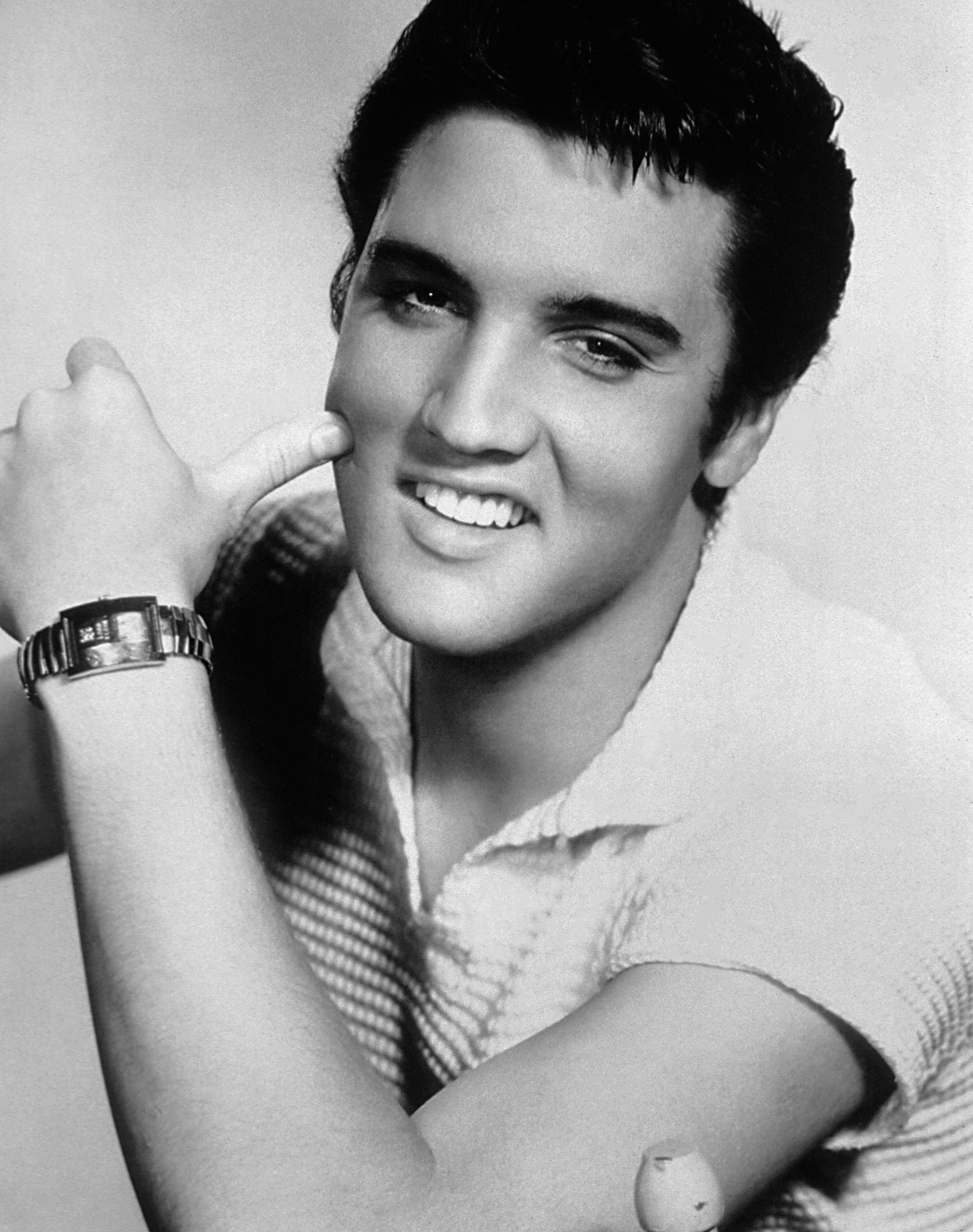 Unknown Black and White Photograph - Young Elvis Presley Smiling Globe Photos Fine Art Print