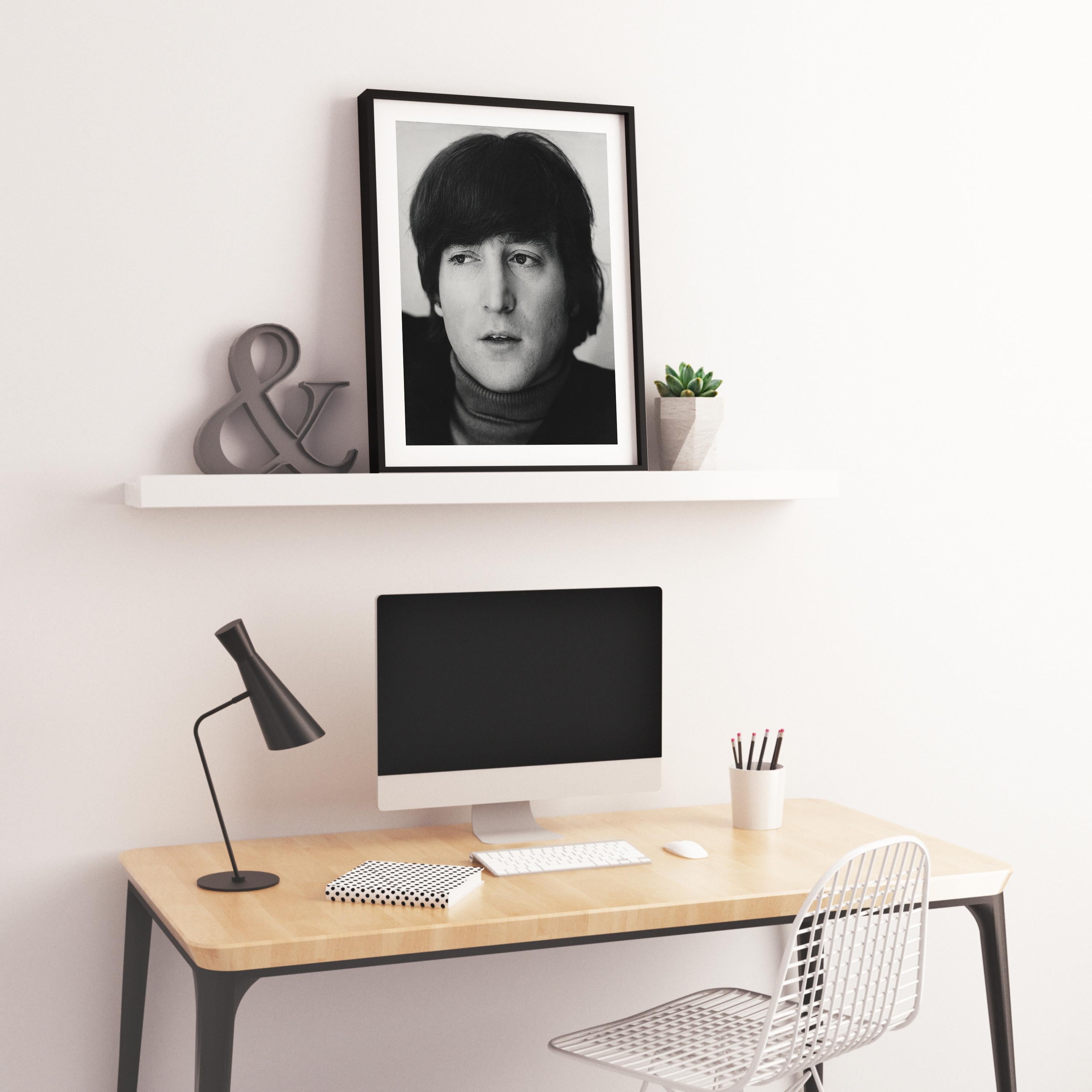 Young John Lennon Up Close Globe Photos Fine Art Print - Black Black and White Photograph by Unknown