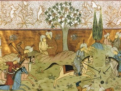 "Chinese Polo Hand-Colour Framed Plate w/ Mosaic Mat"