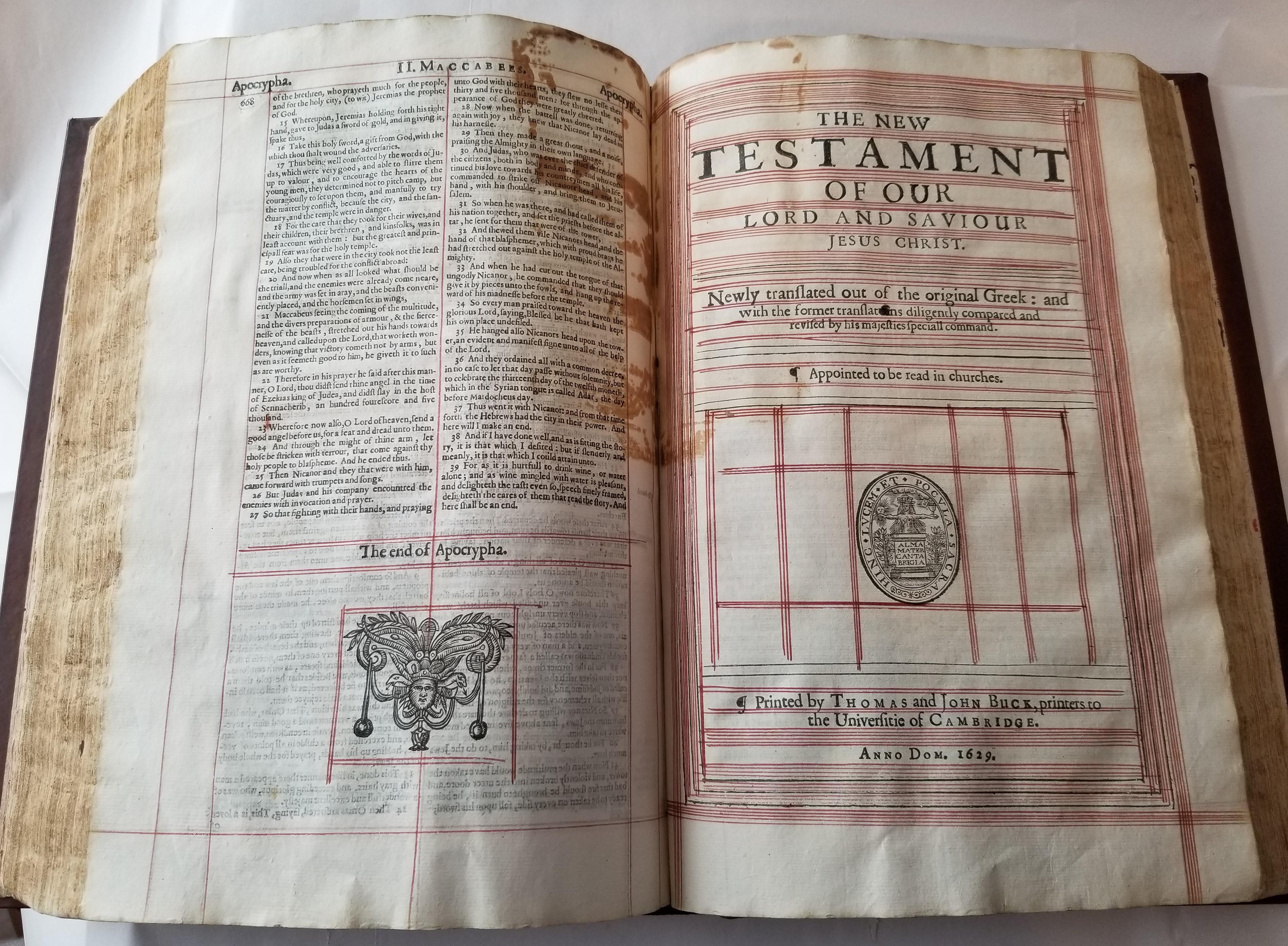 1629 Complete Cambridge Bible King James First Edition Folio Title Engraving For Sale 2
