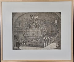 Gerahmter Heidelberger Tun: Ein gerahmter Gravur eines großen Weinkellers aus dem 17. Jahrhundert