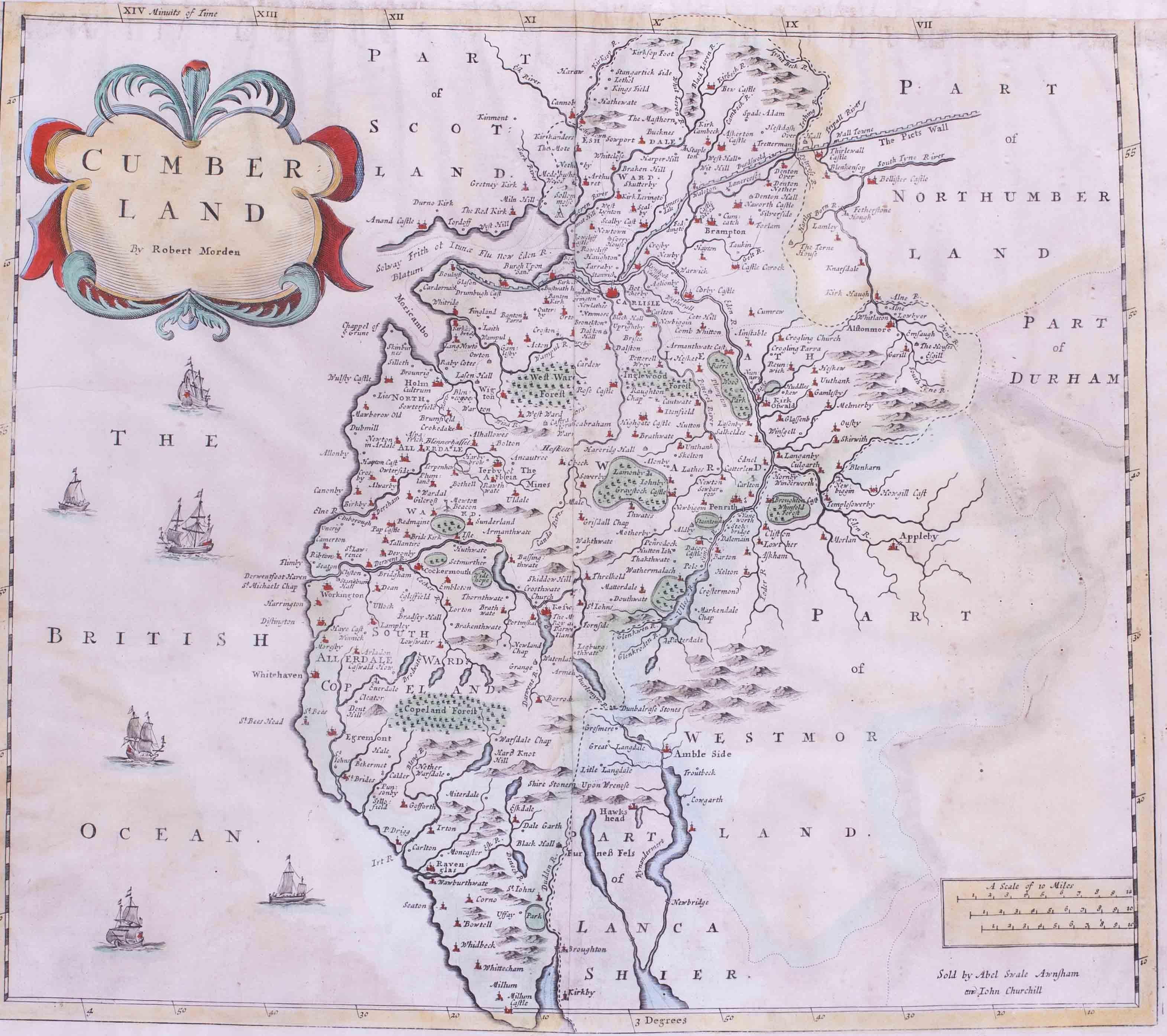 17th Century map of Cumberland, UK by Robert Morden - Gray Landscape Print by Unknown