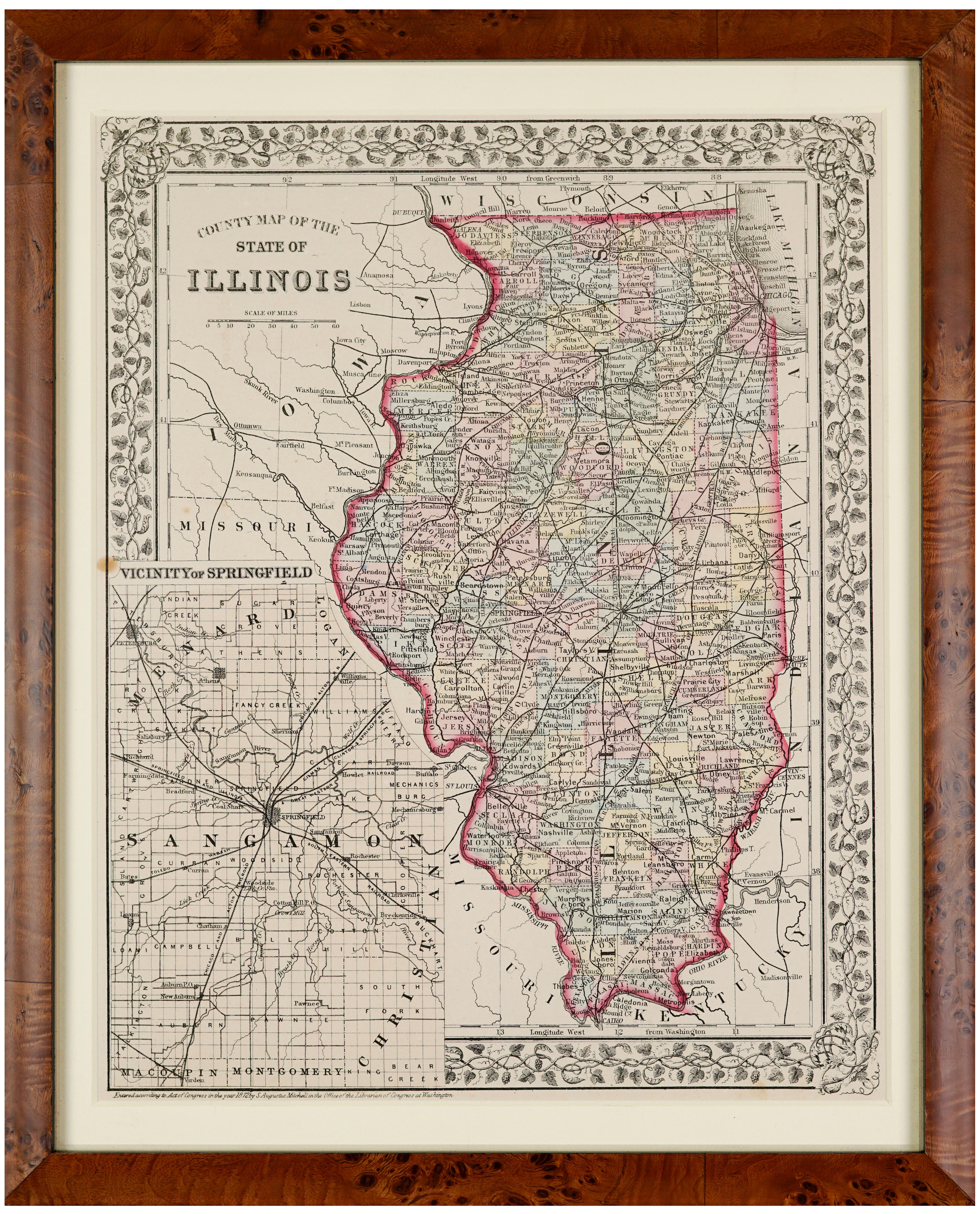 1872 County Map of Illinois