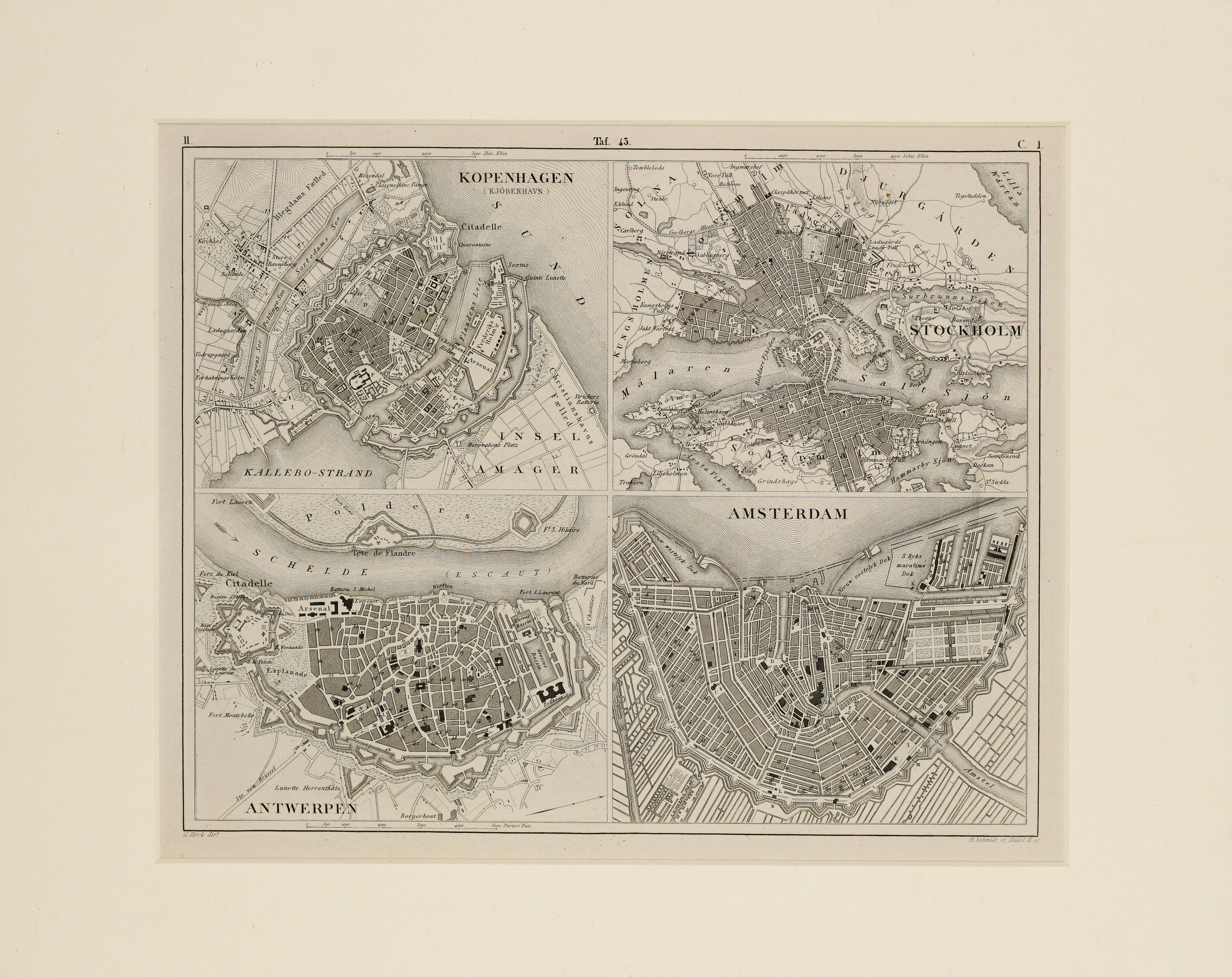 1880 Map of Copenhagen, Stockholm, Antwerp, and Amsterdam - Print by Unknown