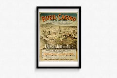 1883 original travel poster promoting the Rueil Casino day and night festivities