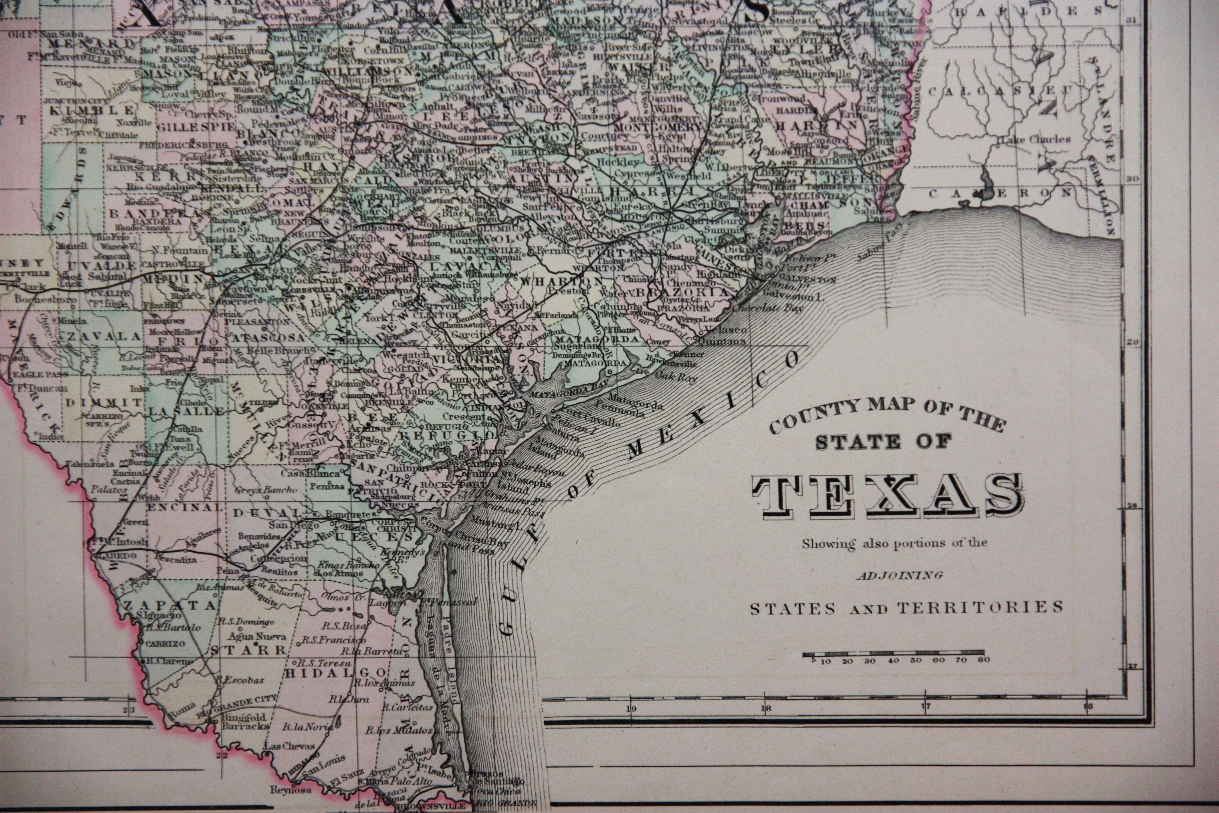 1886 Lithograph Map of Texas by William Bradley & Bros.  - Academic Print by Unknown
