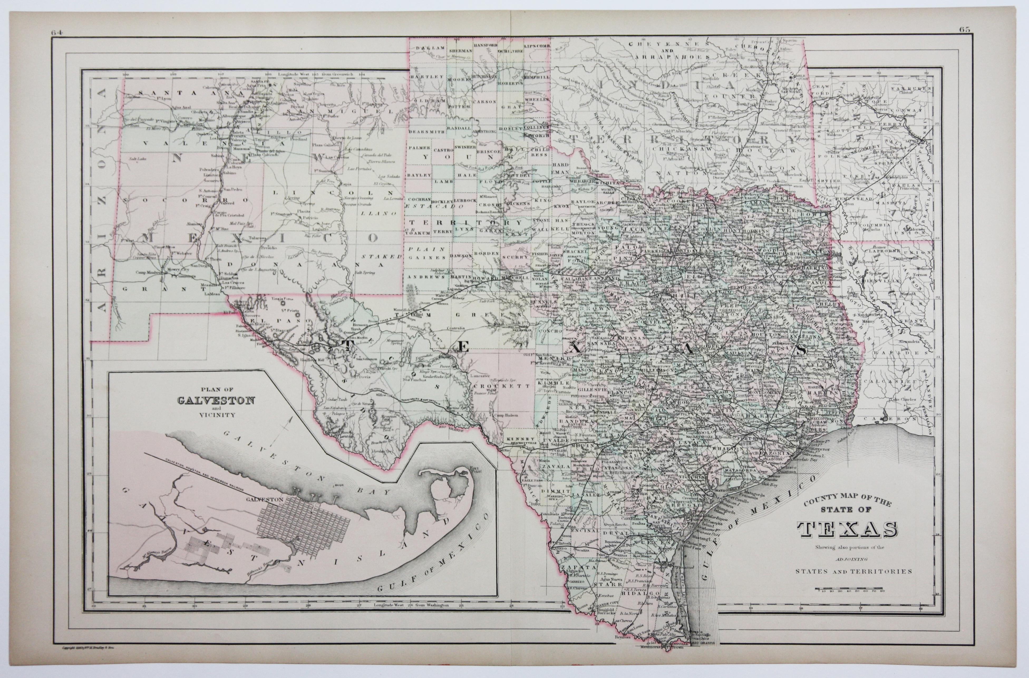 1886 Lithograph Map of Texas by William Bradley & Bros.  - Print by Unknown