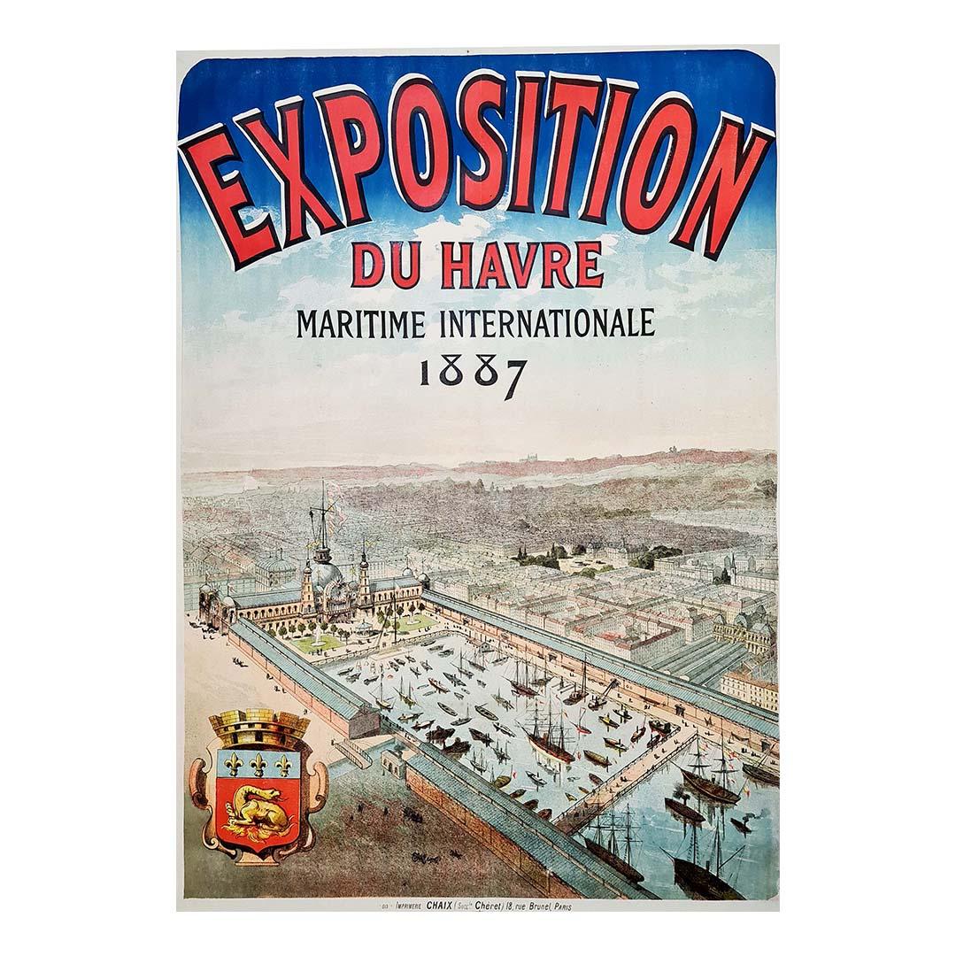 Affiche originale de 1887 pour promouvoir l'exposition maritime internationale au Havre en vente 1
