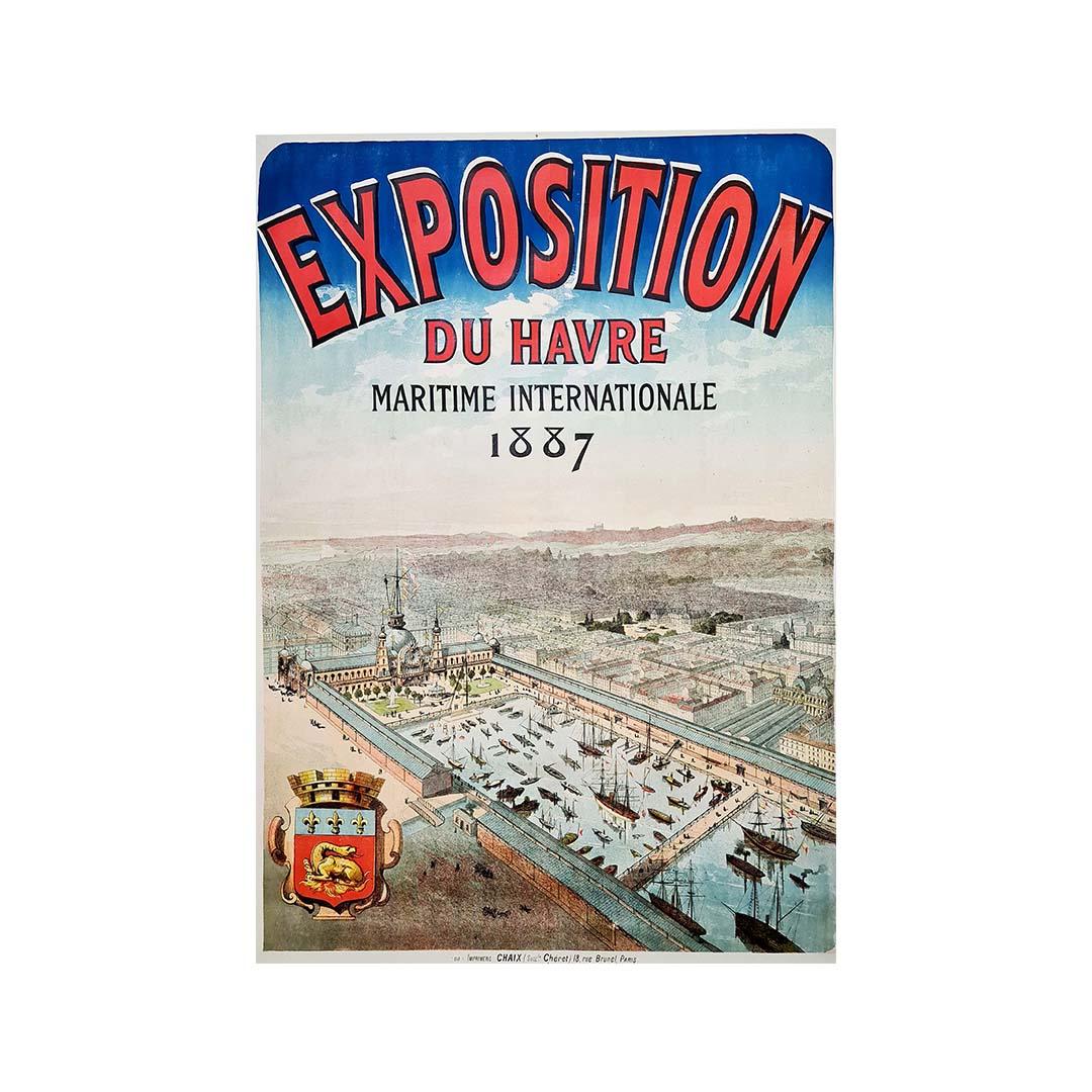 Affiche originale de 1887 pour promouvoir l'exposition maritime internationale au Havre - Print de Unknown